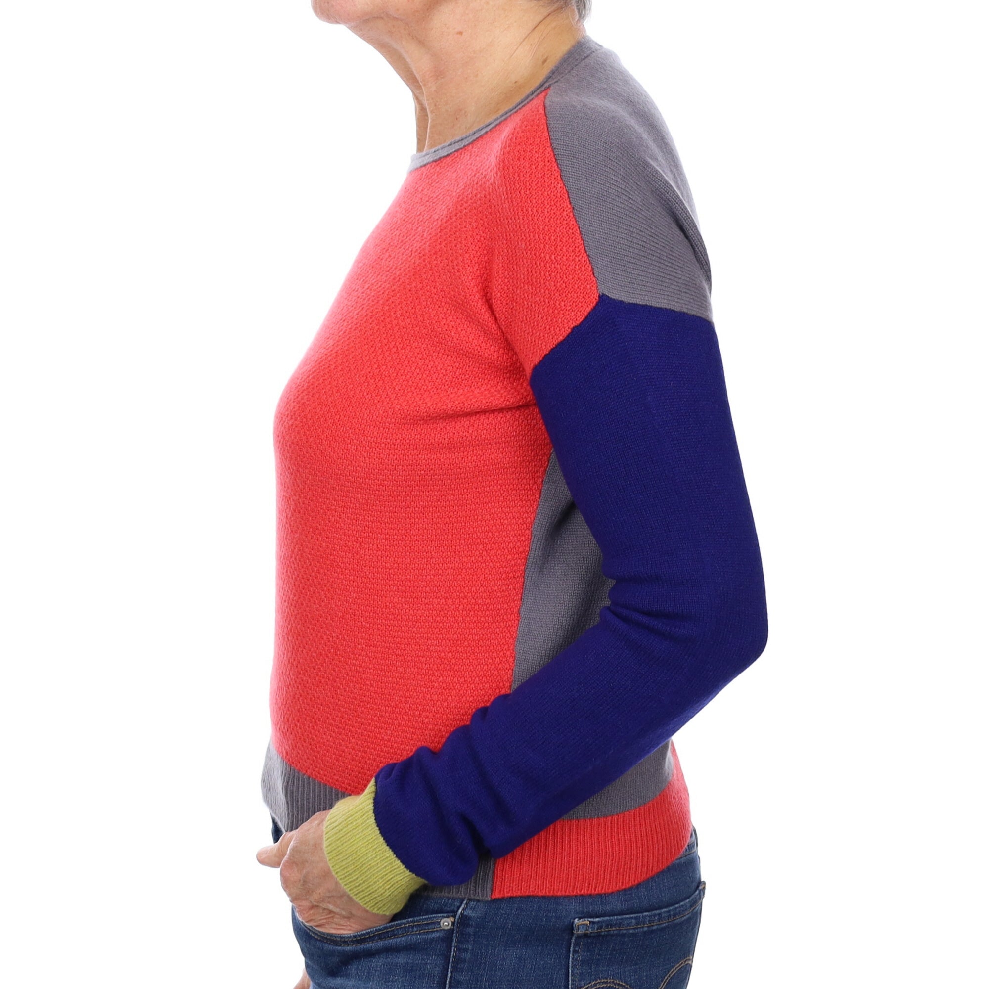 Italian Orange Colour Block Cashmere Crew Neck Jumper Medium