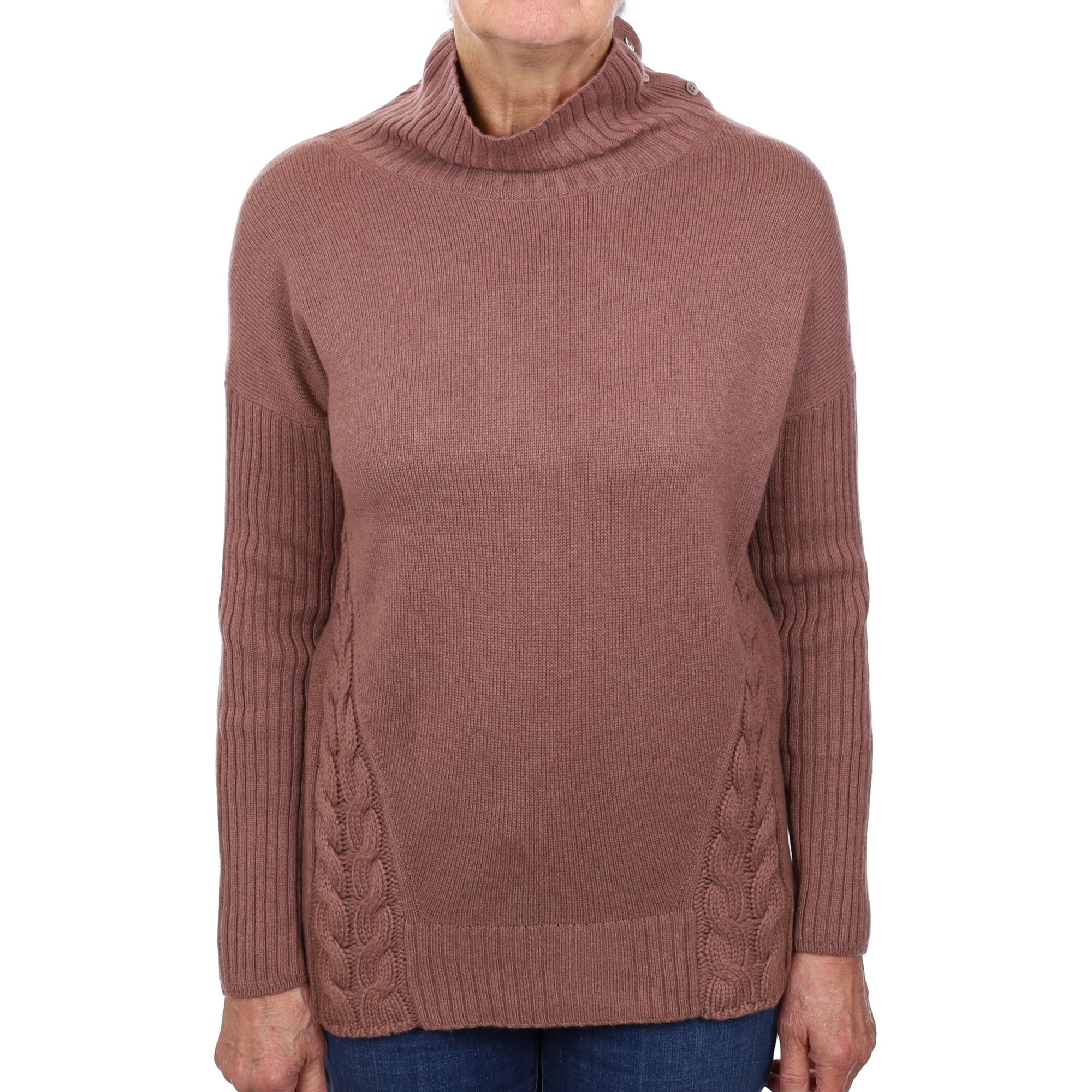 Theory Blush Brown Cashmere Cable Detail Turtle Neck Jumper Medium