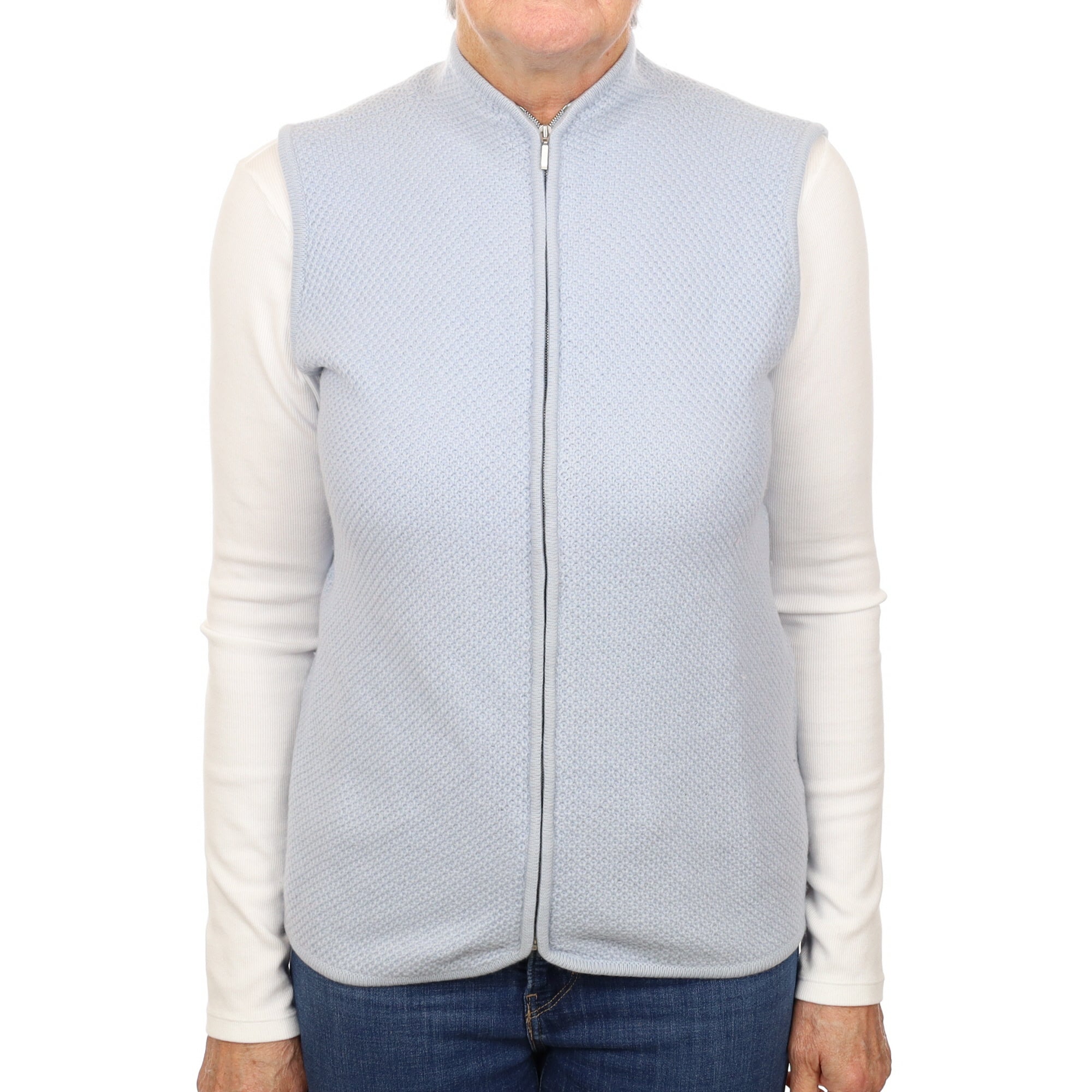Pale Blue Textured Cashmere Zip Up Gilet Medium