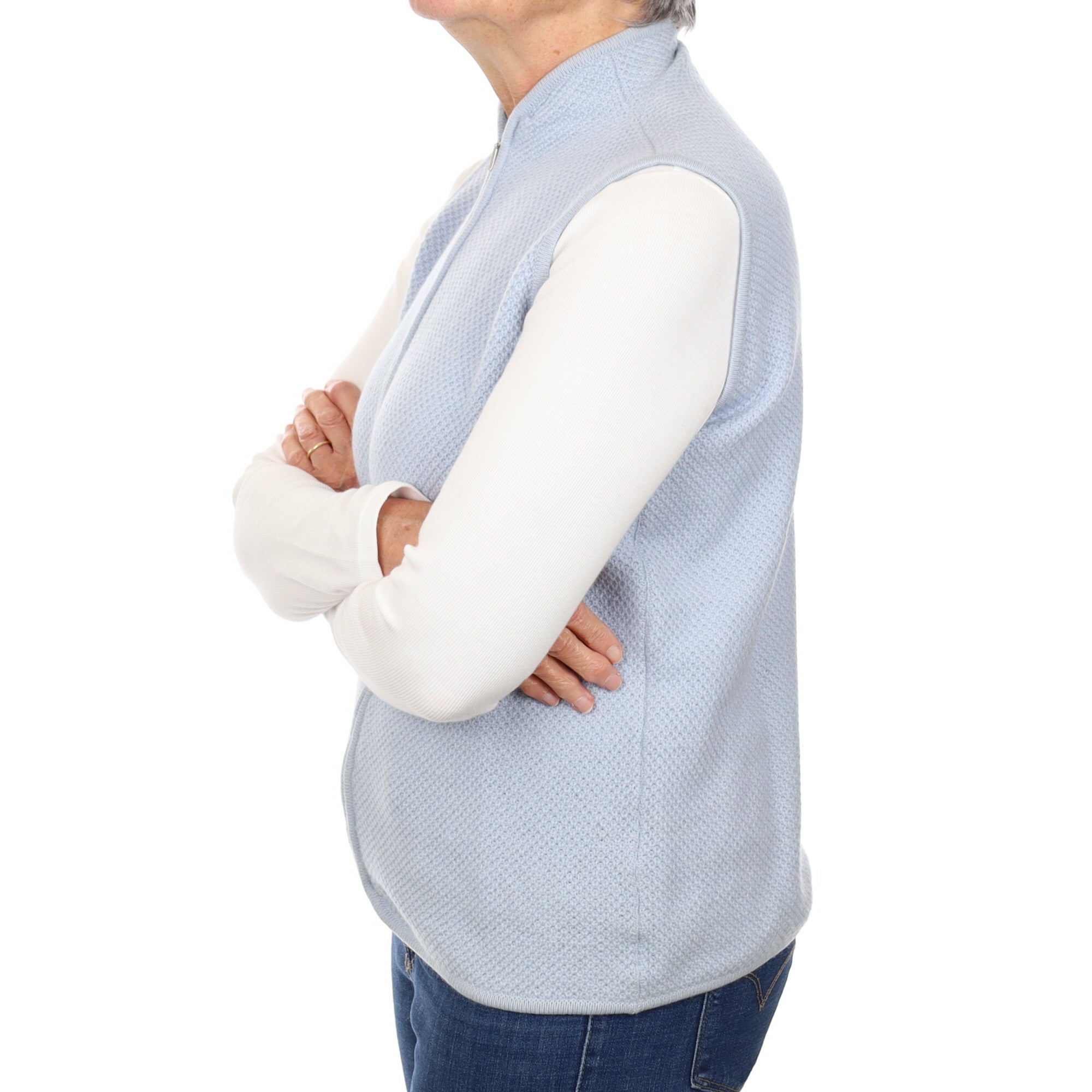 Pale Blue Textured Cashmere Zip Up Gilet Medium