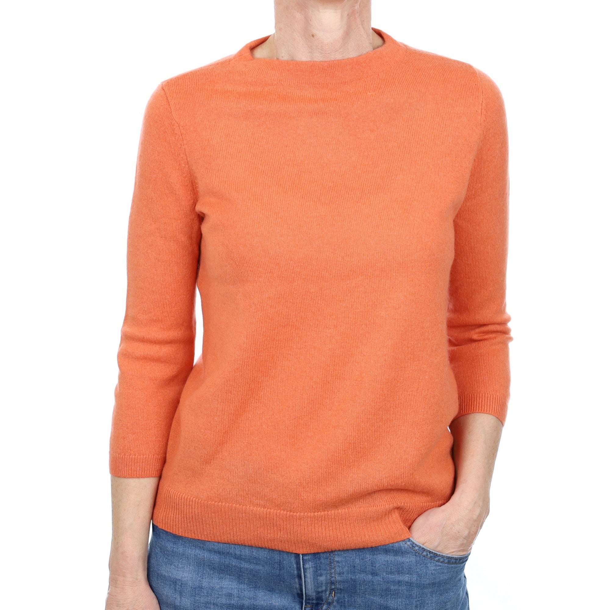 Crab Orange Cashmere 3/4 Sleeve Crew Neck Jumper Small