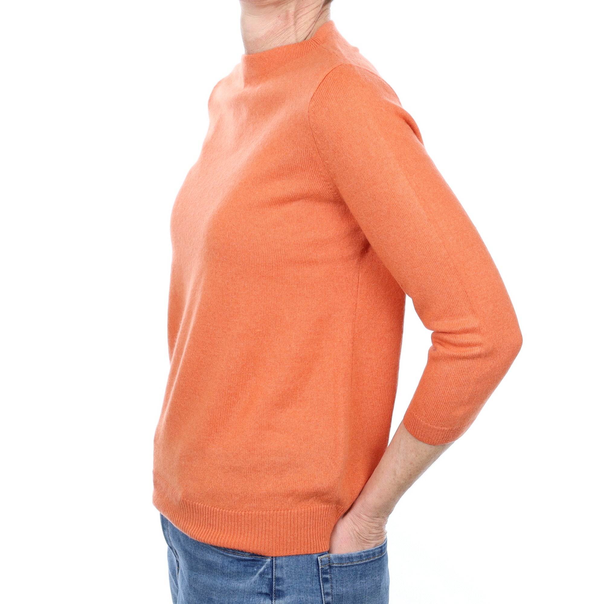 Crab Orange Cashmere 3/4 Sleeve Crew Neck Jumper Small