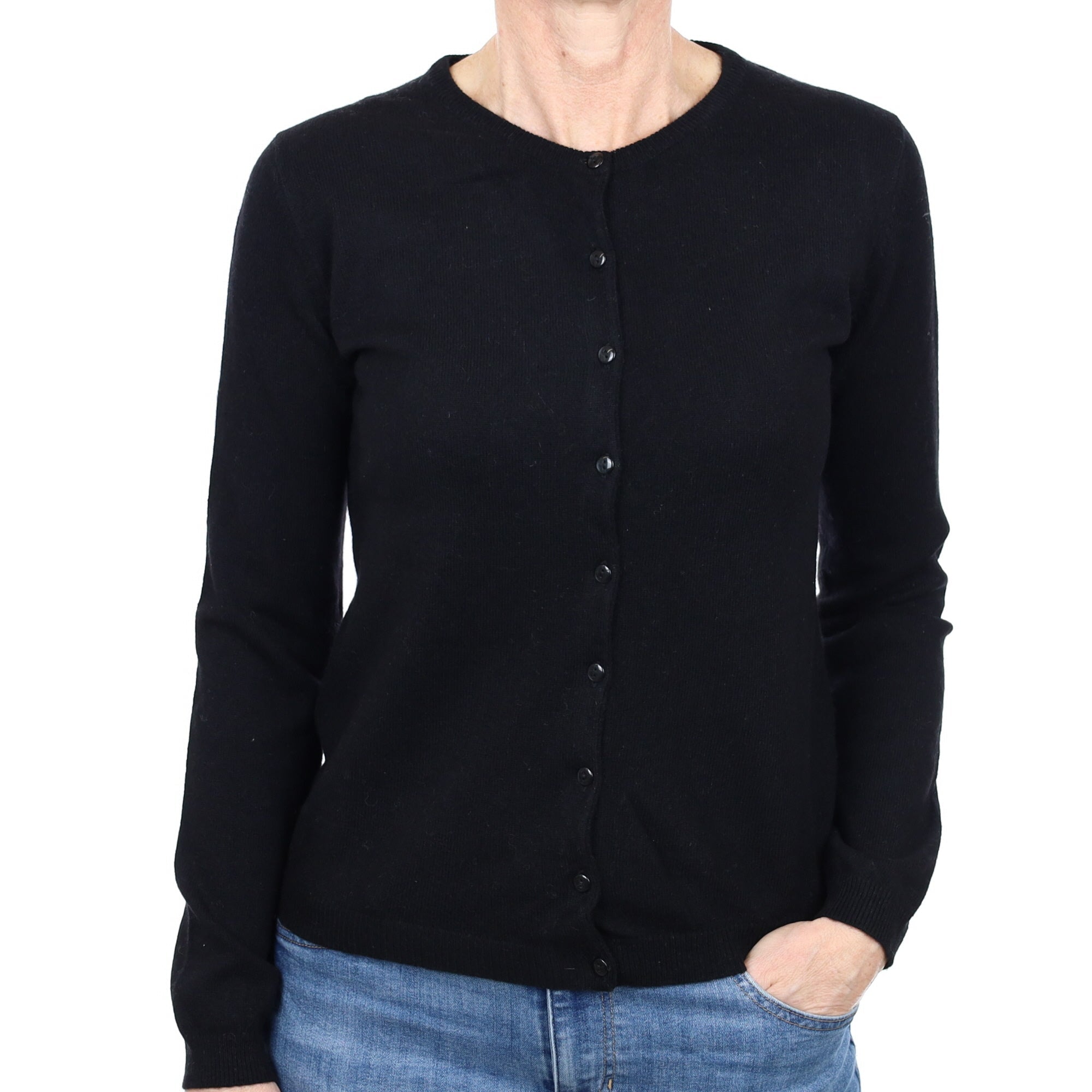 Black Cashmere Crew Neck Cardigan Small