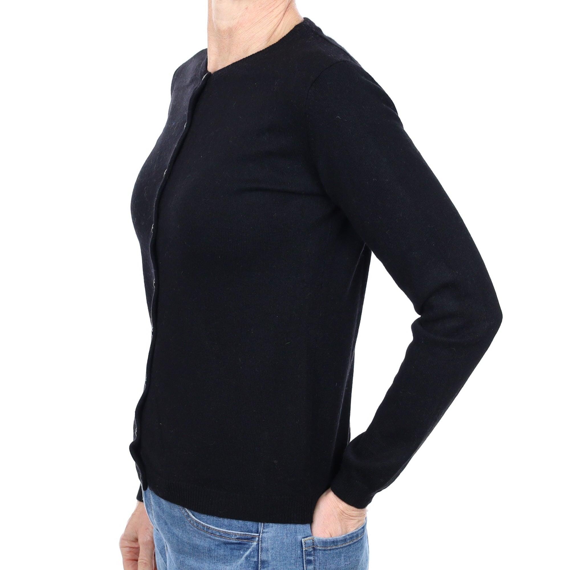 Black Cashmere Crew Neck Cardigan Small