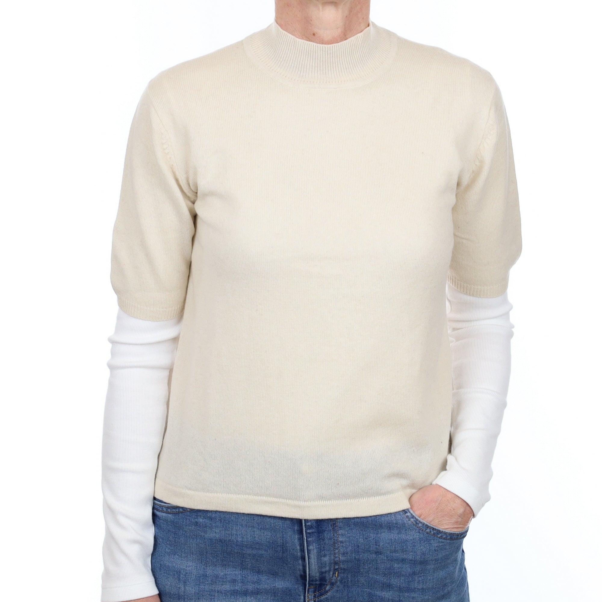 Oatmeal Cashmere Short Sleeve Turtle Neck Jumper Small