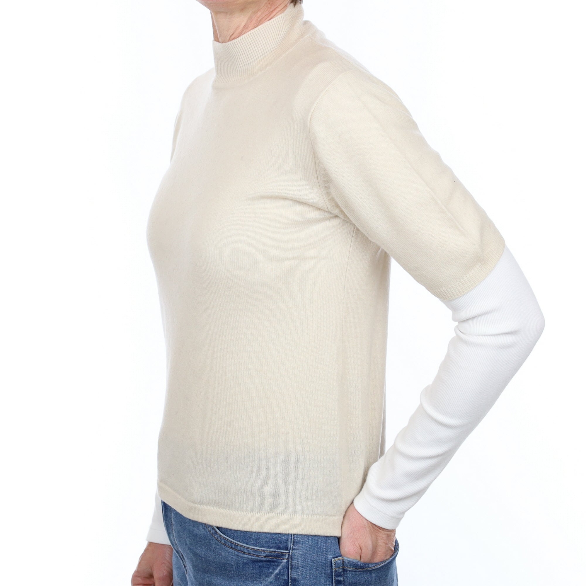 Oatmeal Cashmere Short Sleeve Turtle Neck Jumper Small