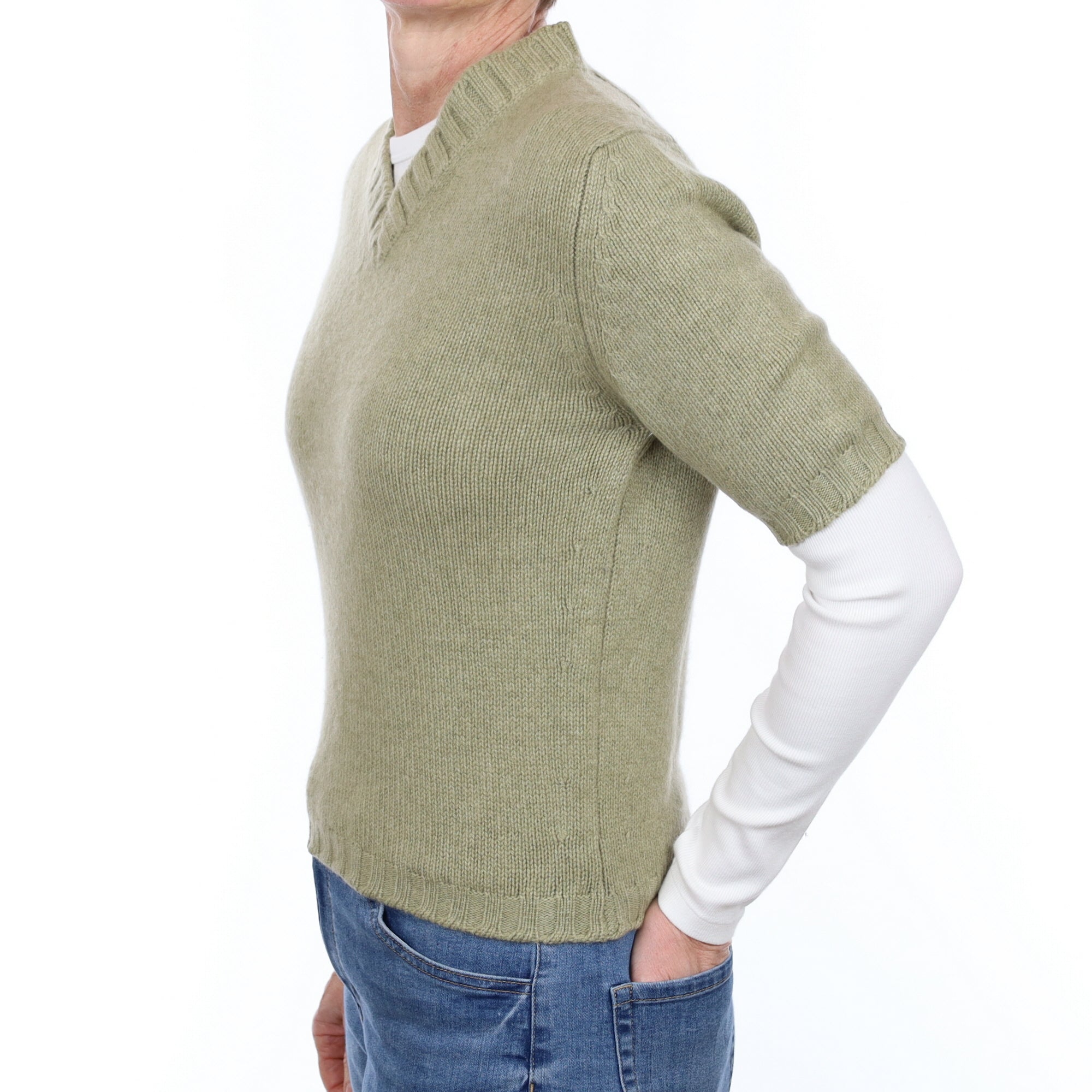 Harrods Sage Green Cashmere Short Sleeve Crew Neck Jumper Small