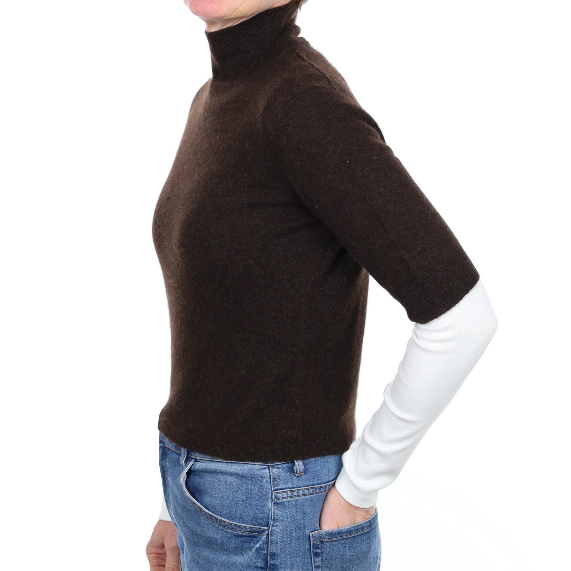 Peppercorn Brown Cashmere Short Sleeve Turtle Neck Jumper Small