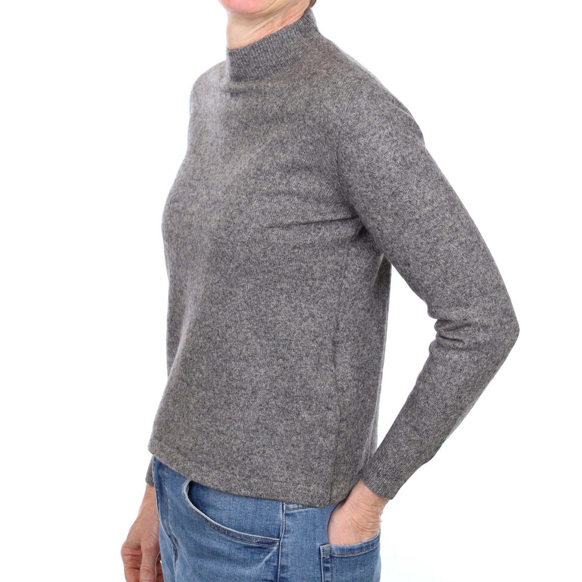 Slate Grey Marl Cashmere Turtle Neck Jumper Small