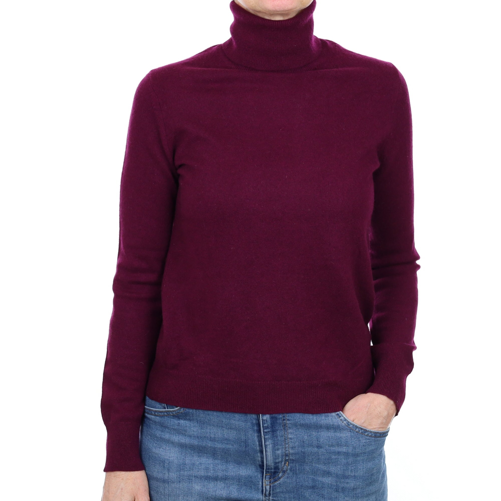 Plum Purple Cashmere Polo Neck Jumper Small