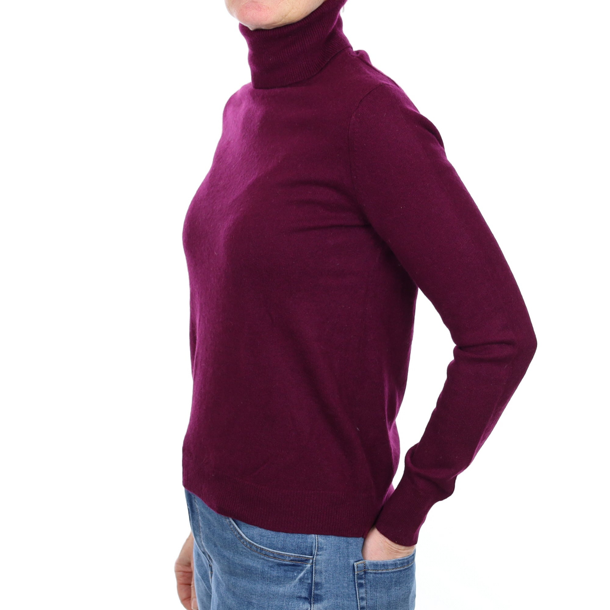 Plum Purple Cashmere Polo Neck Jumper Small