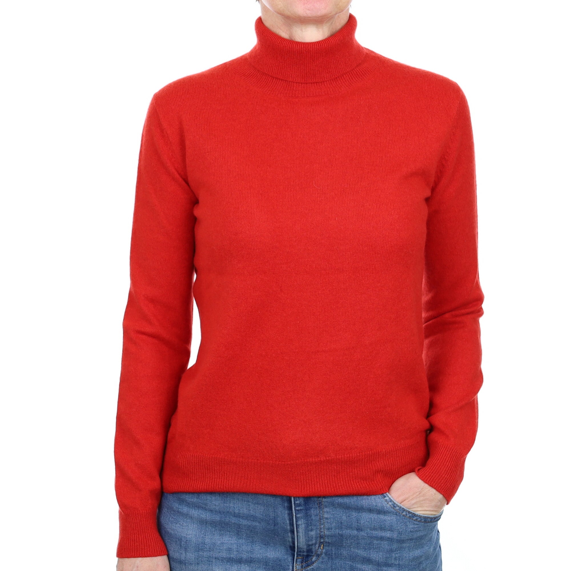 Spanish Red Cashmere Polo Neck Jumper Small