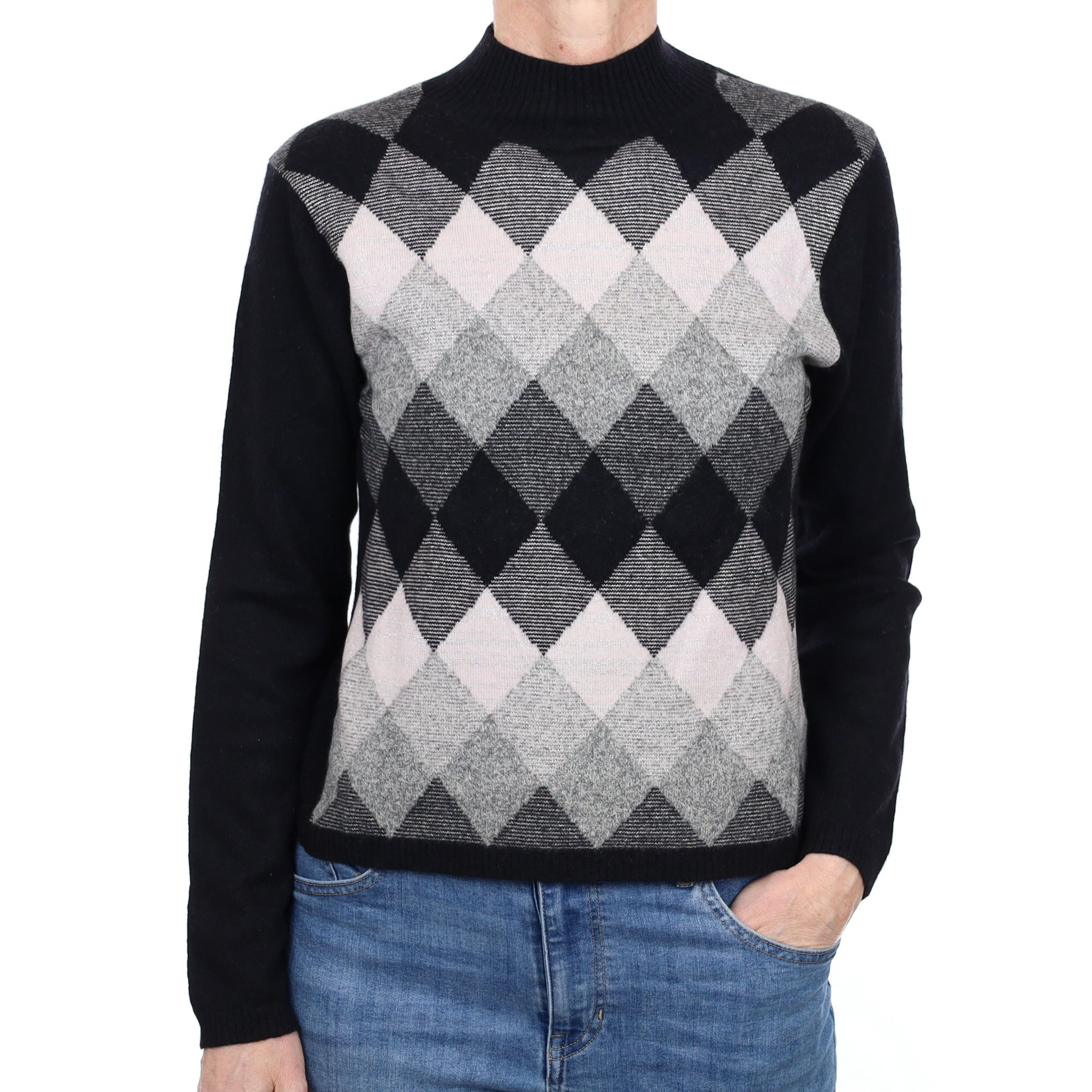 Black Sparkly Diamond Cashmere Turtle Neck Jumper Small