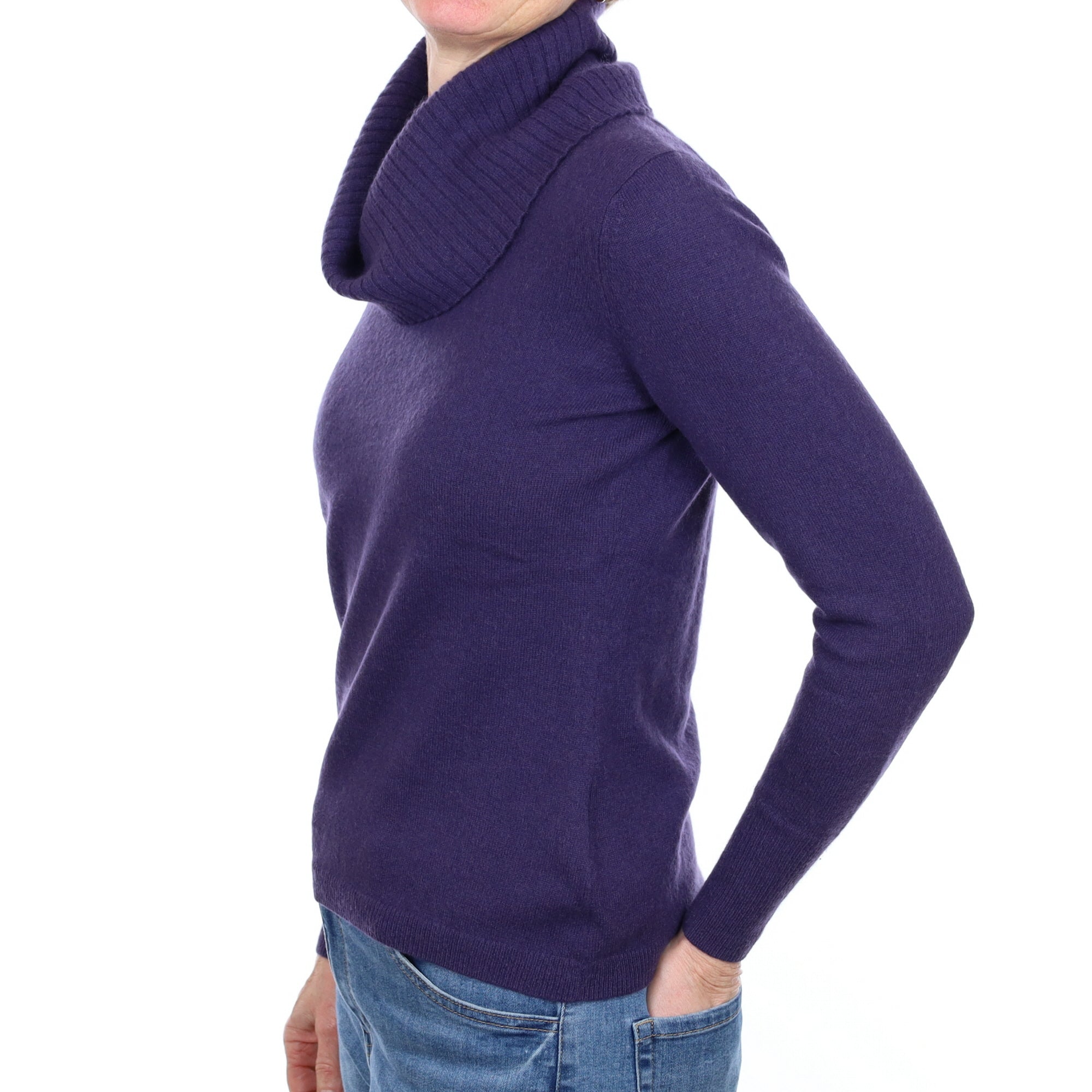 Deep Purple Cashmere Cowl Neck Jumper Small