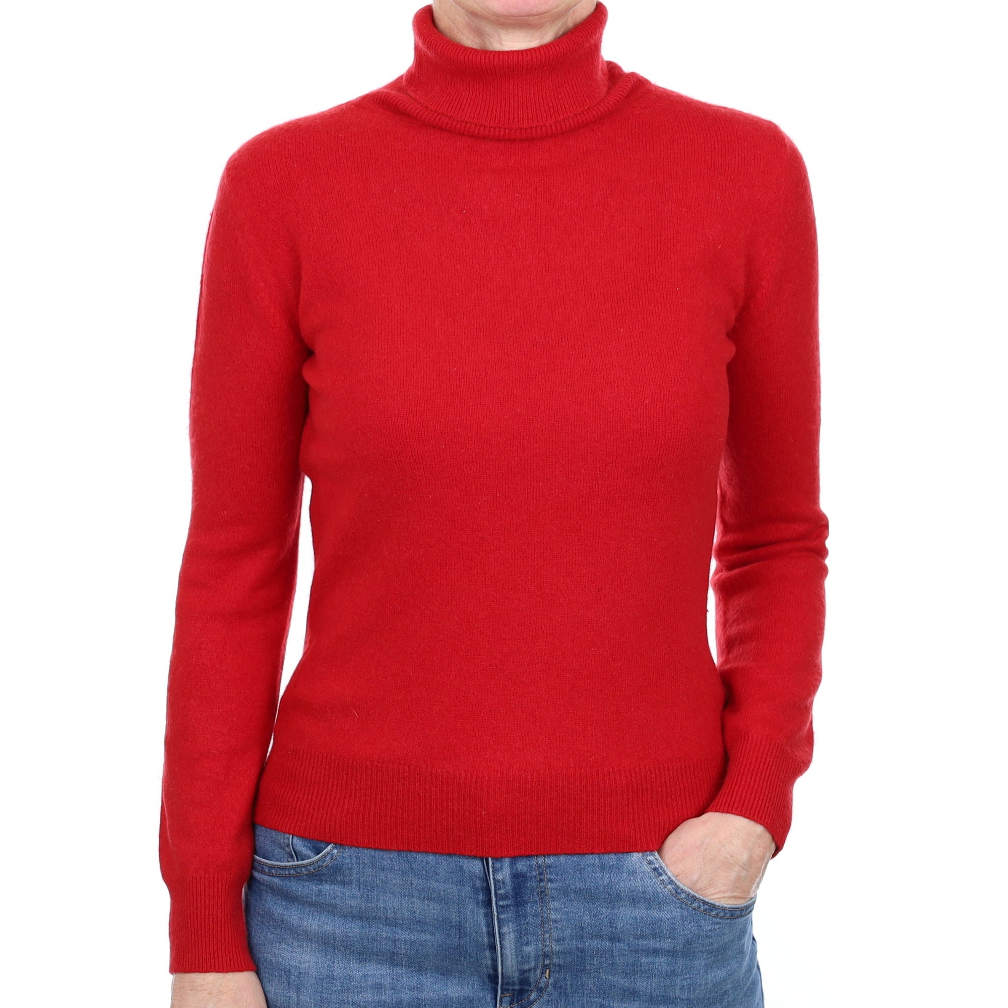 Post Box Red Cashmere Polo Neck Jumper Small