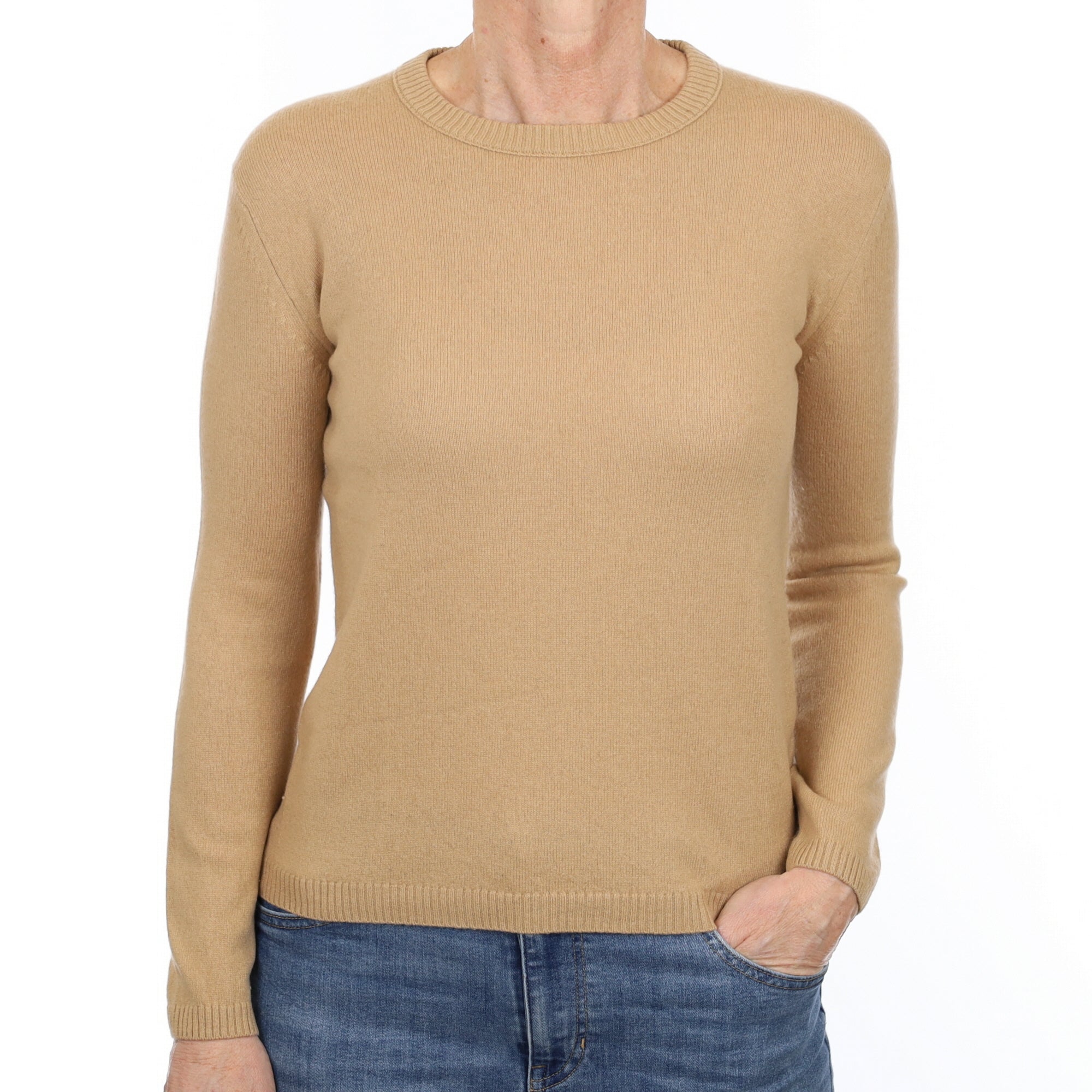 Caramel Brown Cashmere Crew Neck Jumper Small
