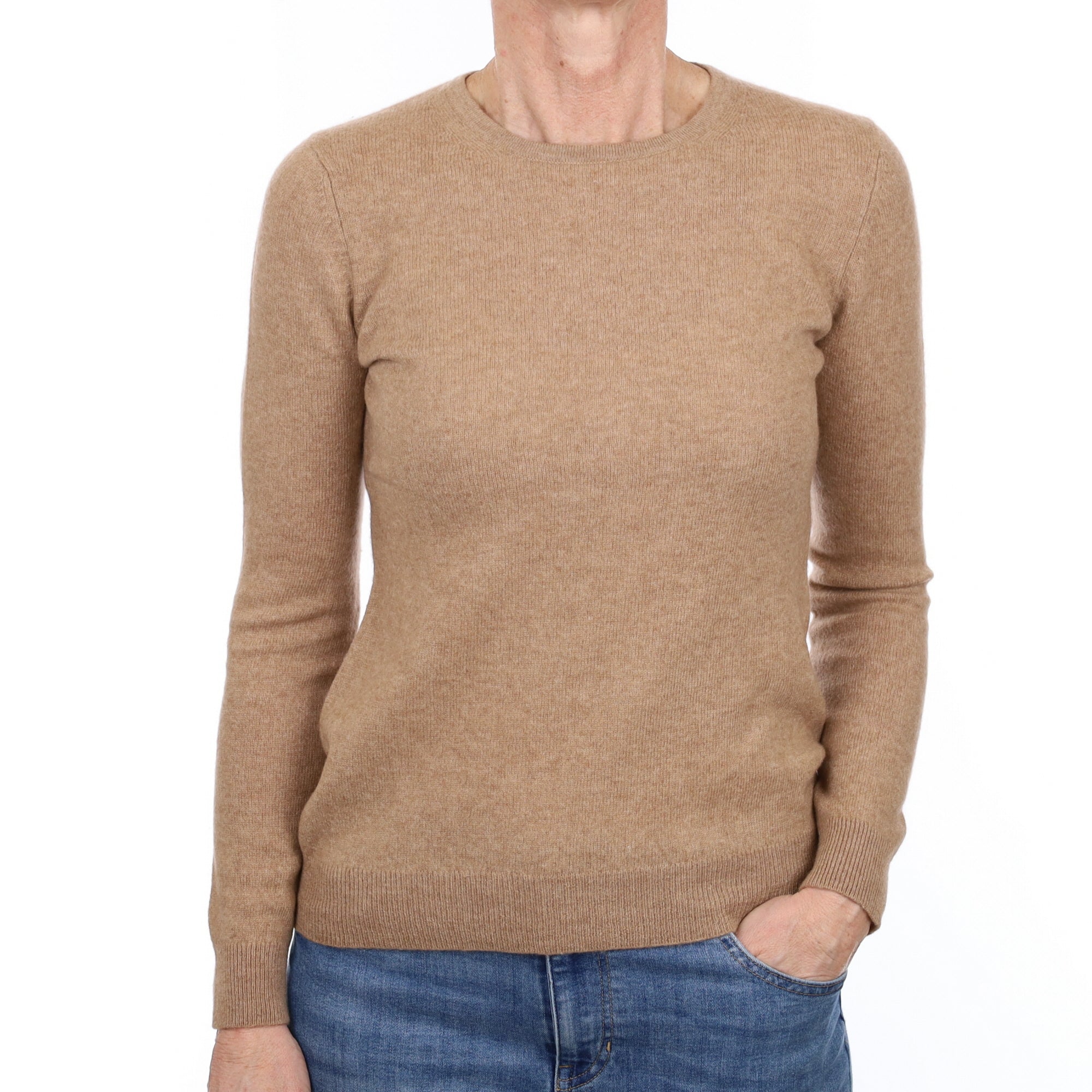 Fudge Brown Cashmere Crew Neck Jumper Small