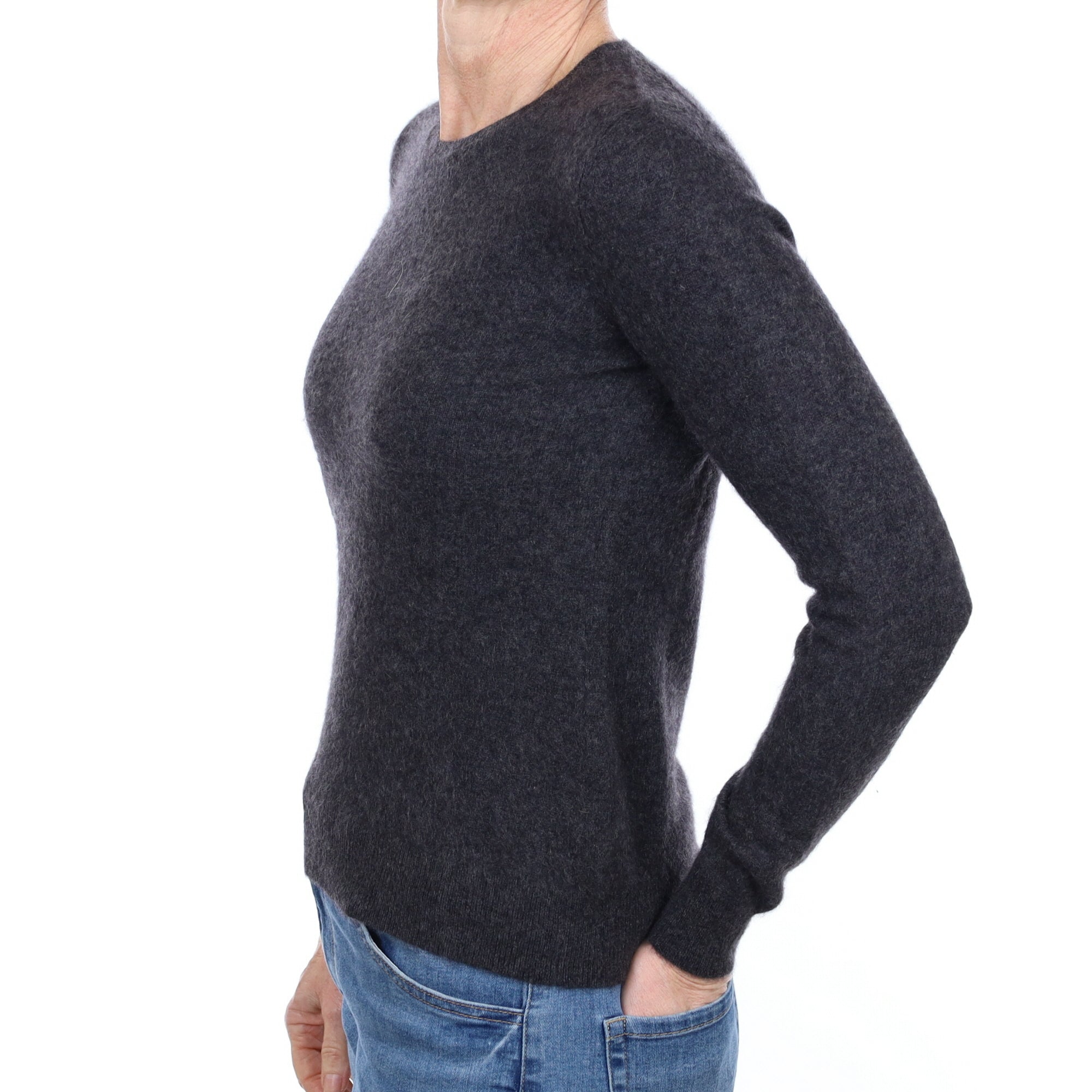 Charcoal Grey Cashmere Crew Neck Jumper Small