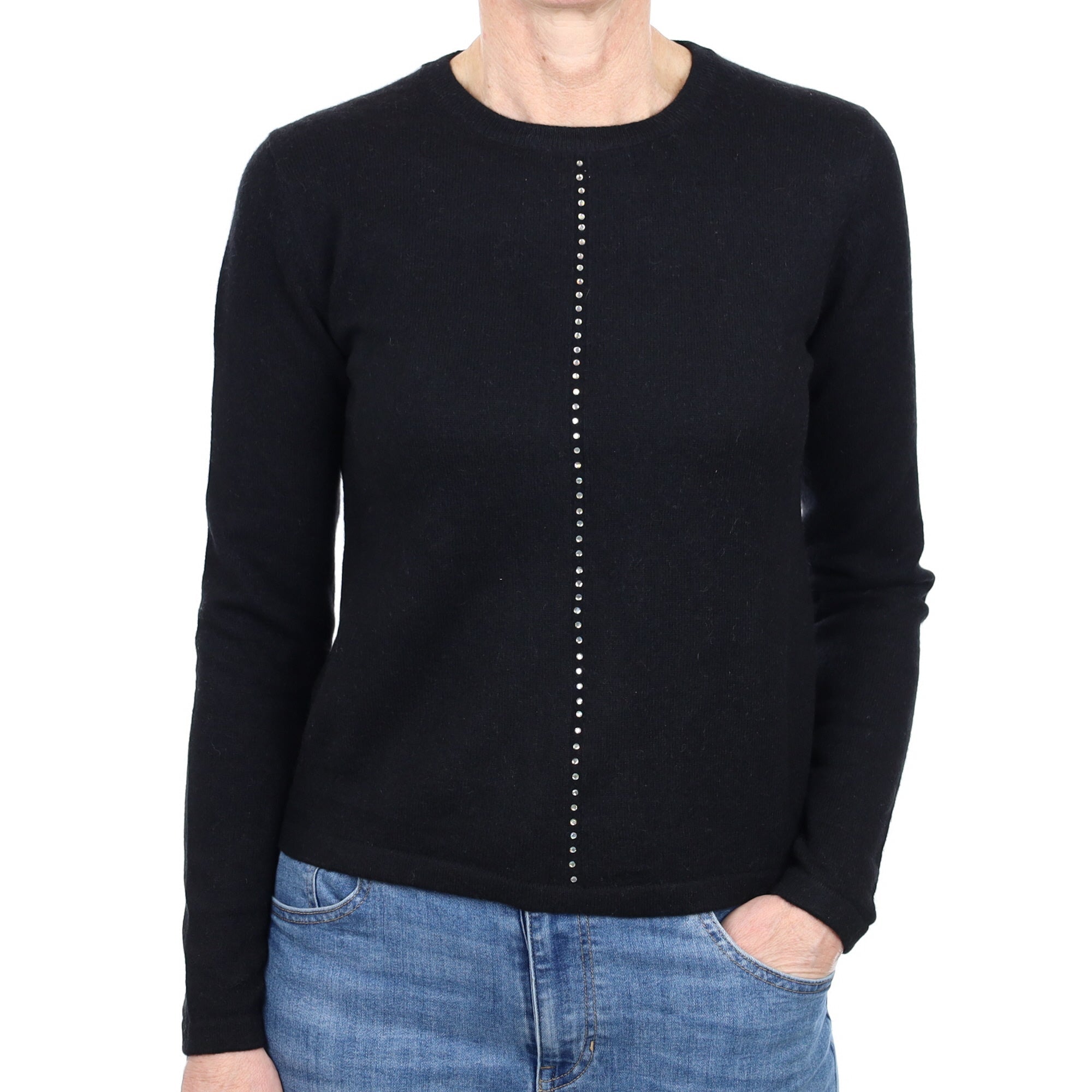 Black Diamanté Cashmere Crew Neck Jumper Small