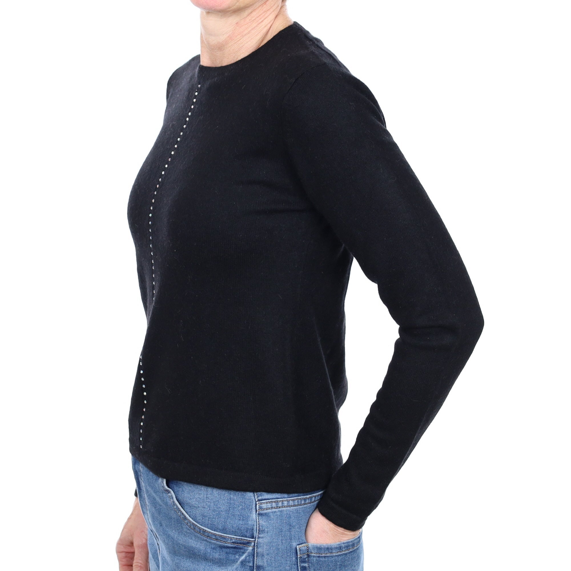 Black Diamanté Cashmere Crew Neck Jumper Small
