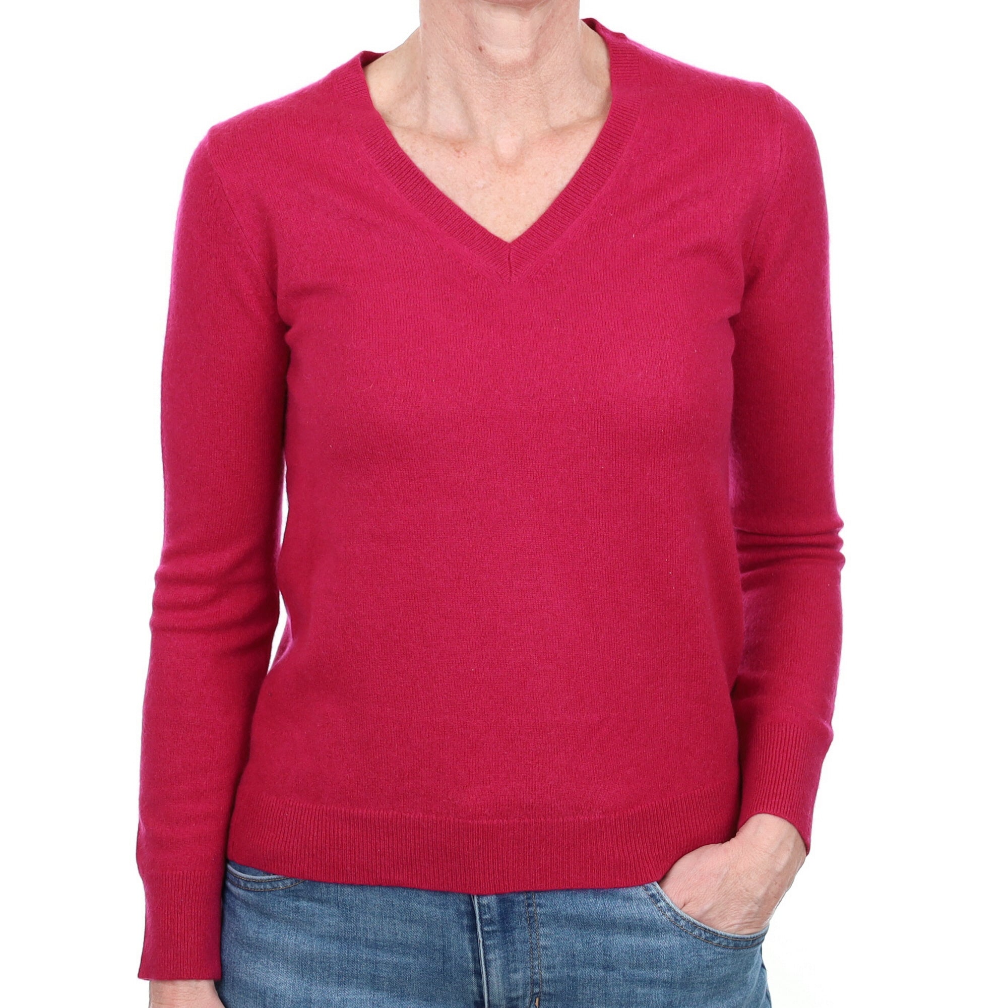 Cherry Pink Cashmere V Neck Jumper Small