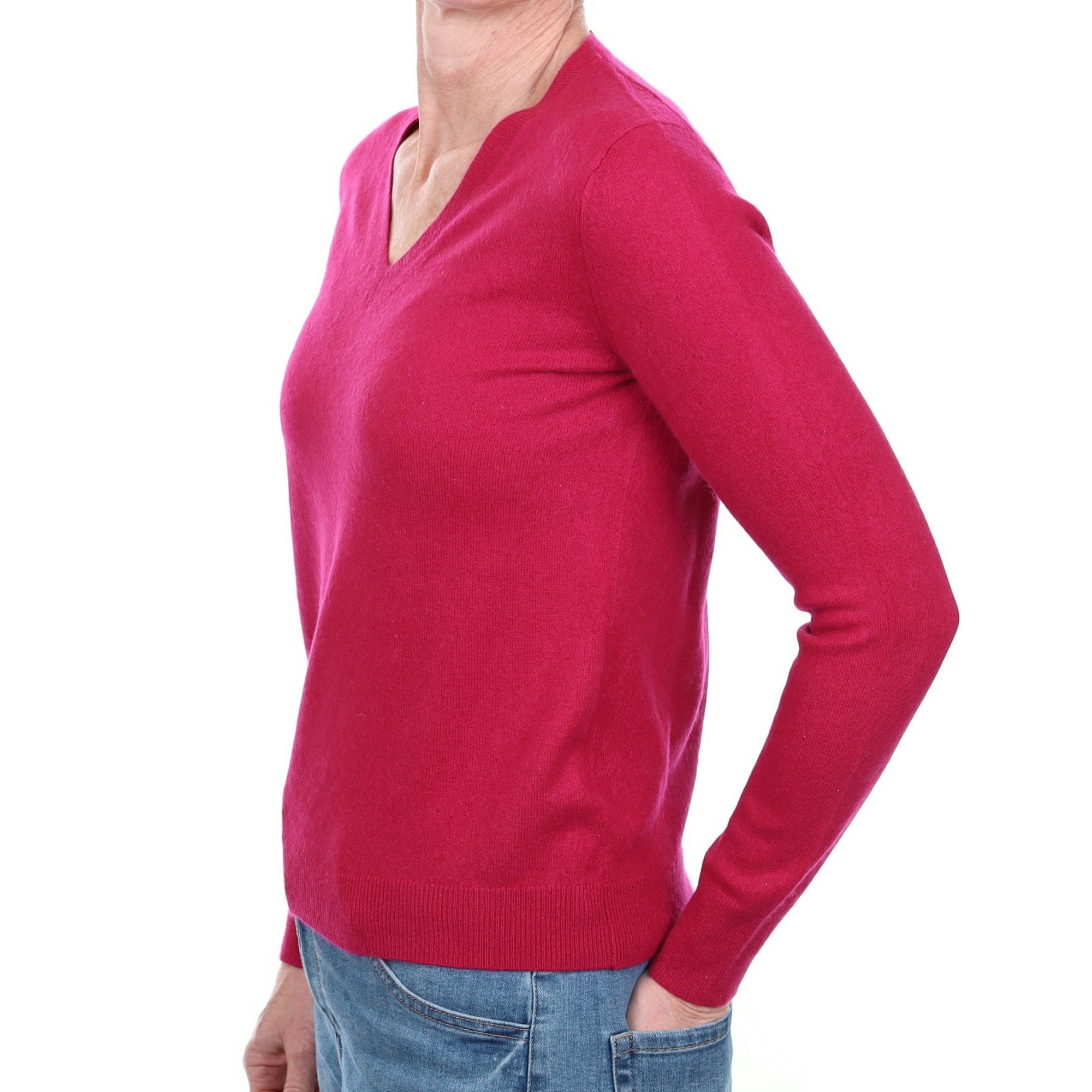 Cherry Pink Cashmere V Neck Jumper Small