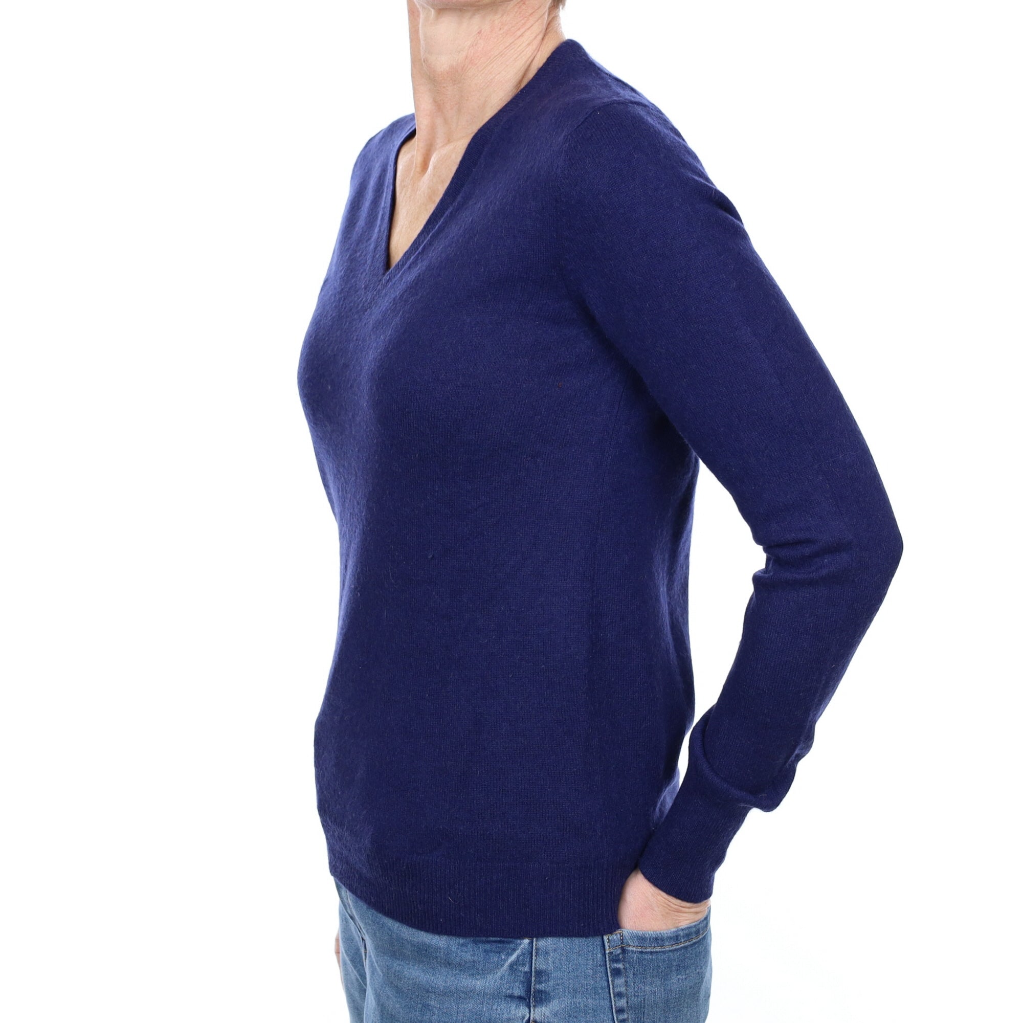 French Navy Cashmere V Neck Jumper Small