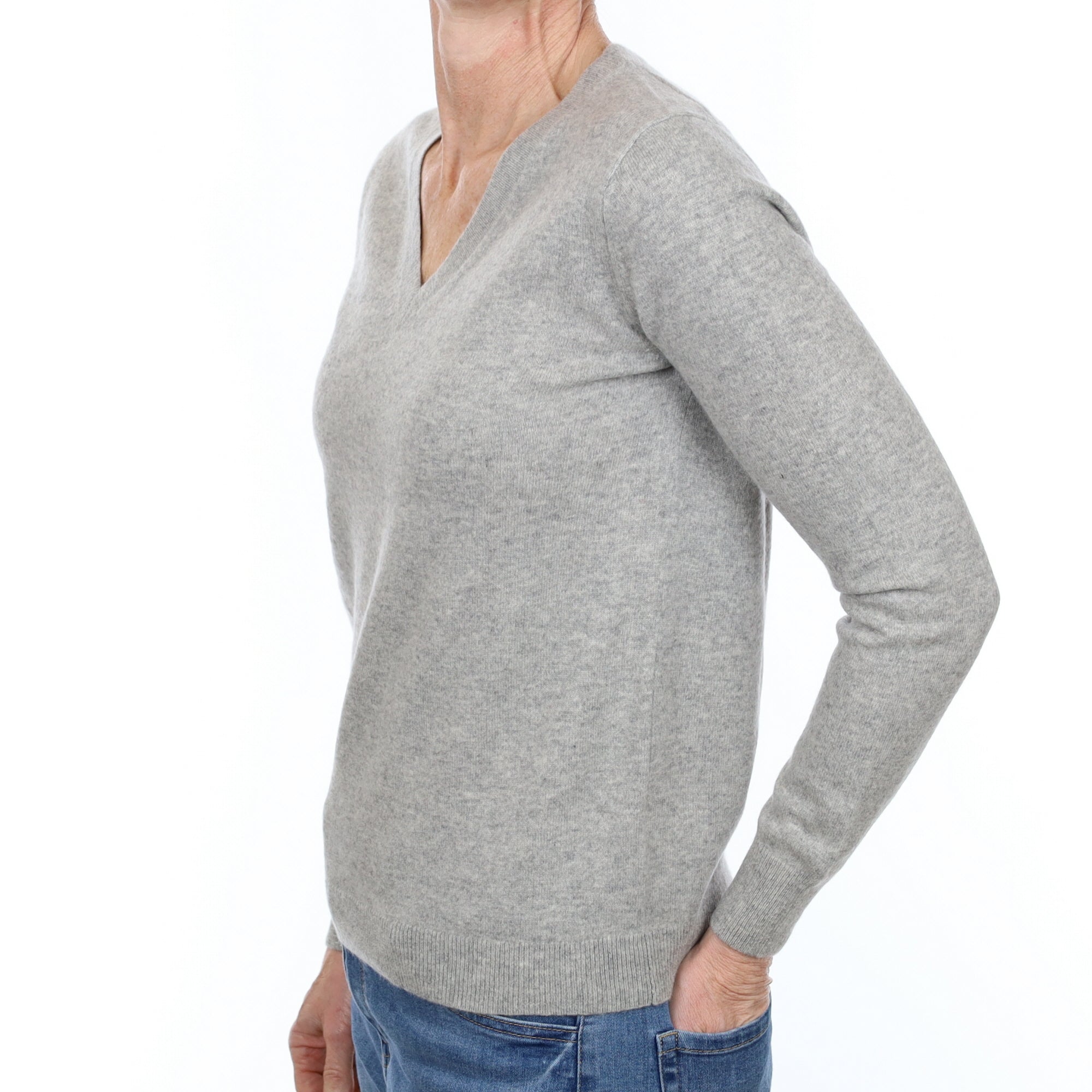 Smoke Grey Cashmere V Neck Jumper Small