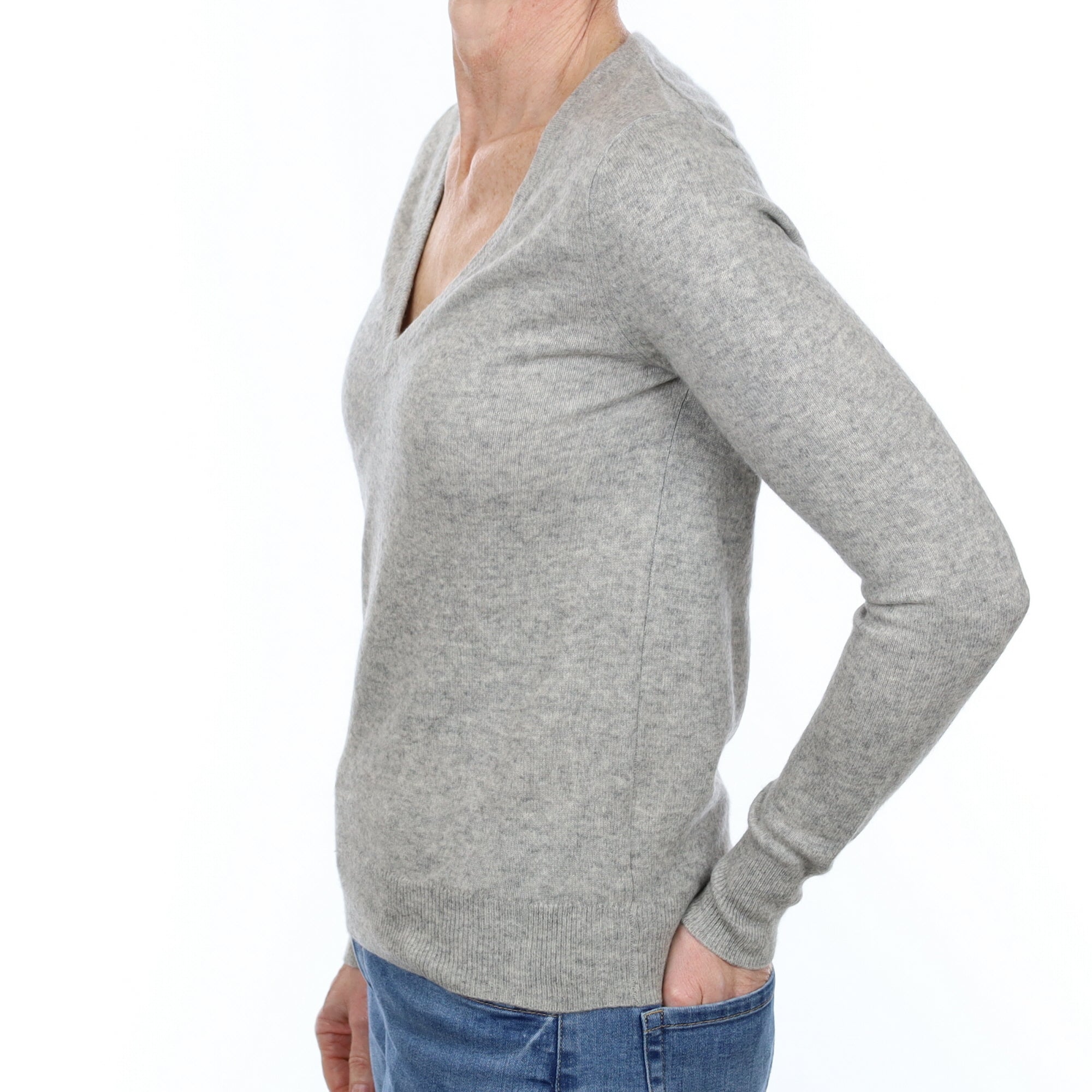 Smoke Grey Cashmere V Neck Jumper Small