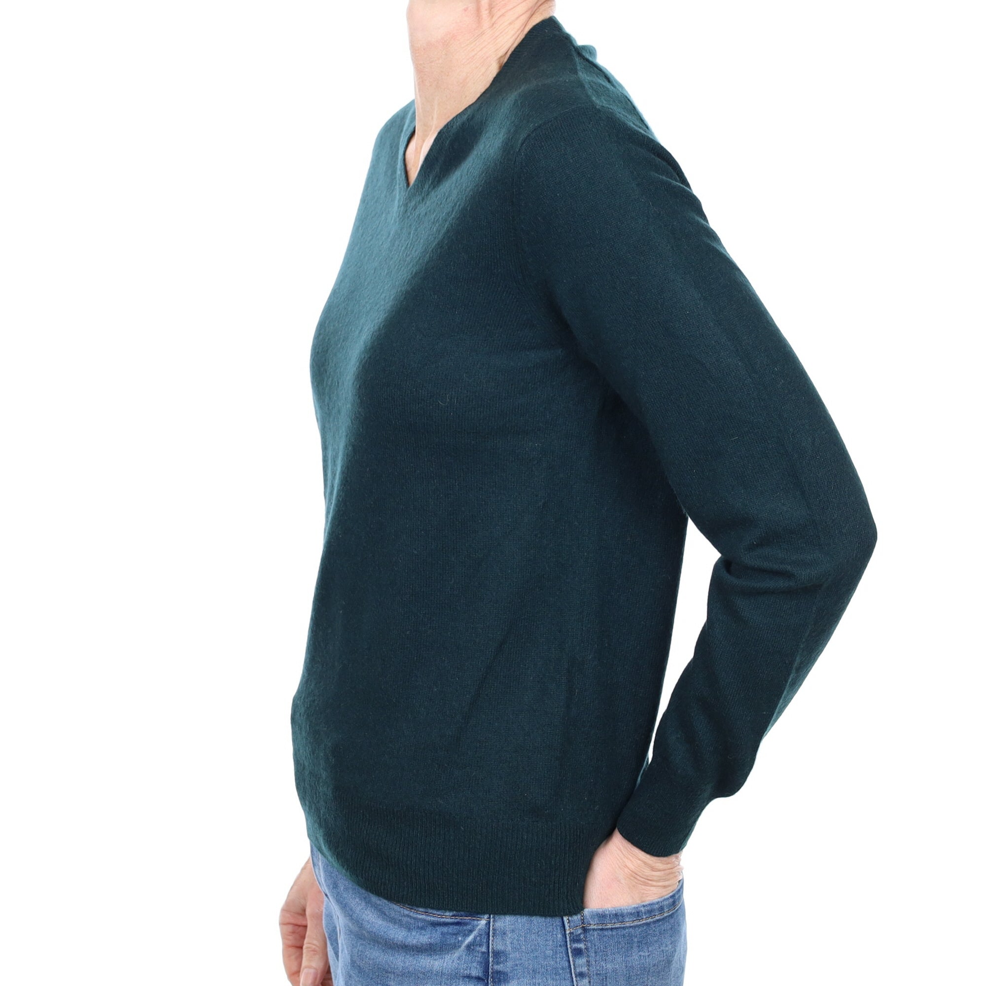 Bottle Green Cashmere V Neck Jumper Small