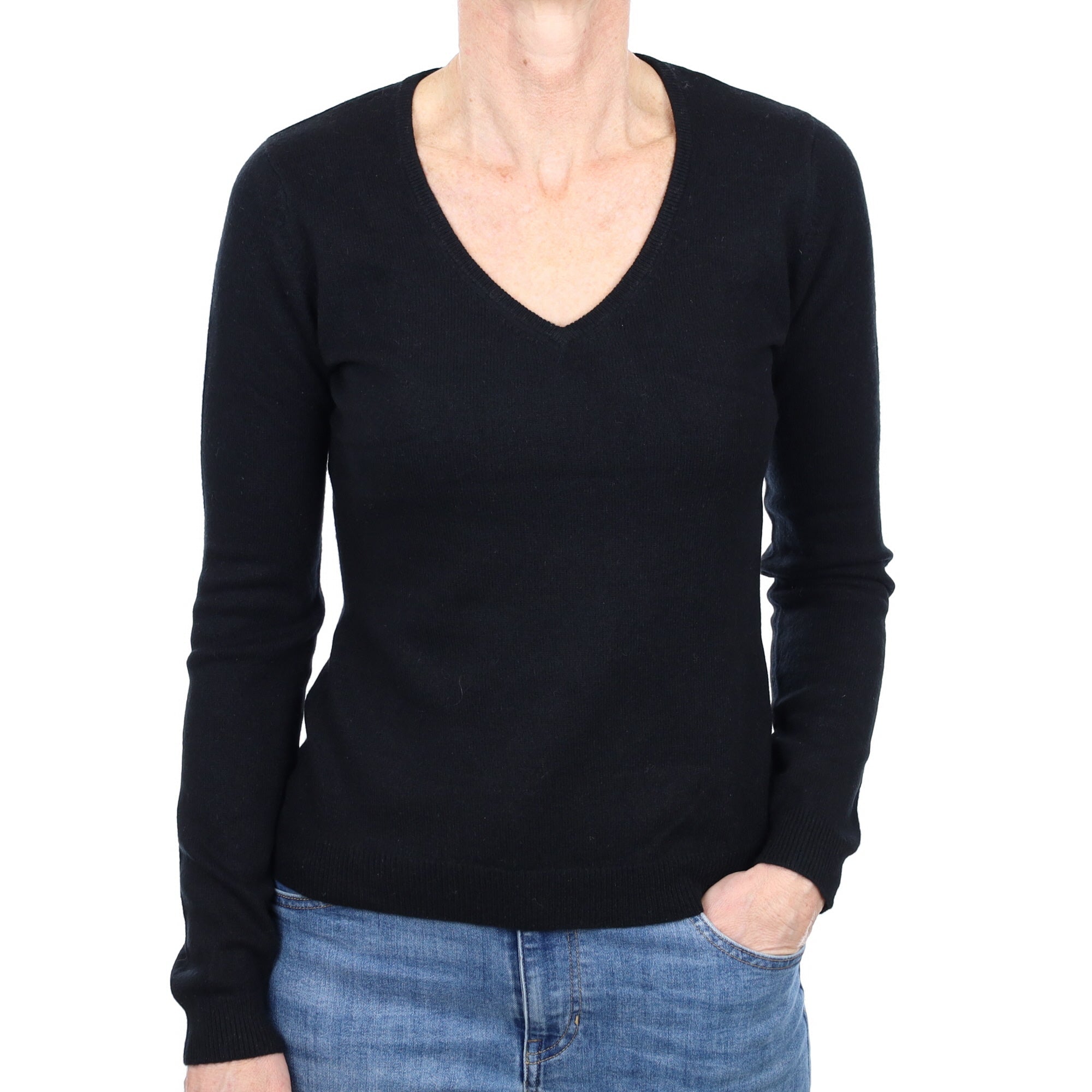 Black Cashmere V Neck Jumper Small