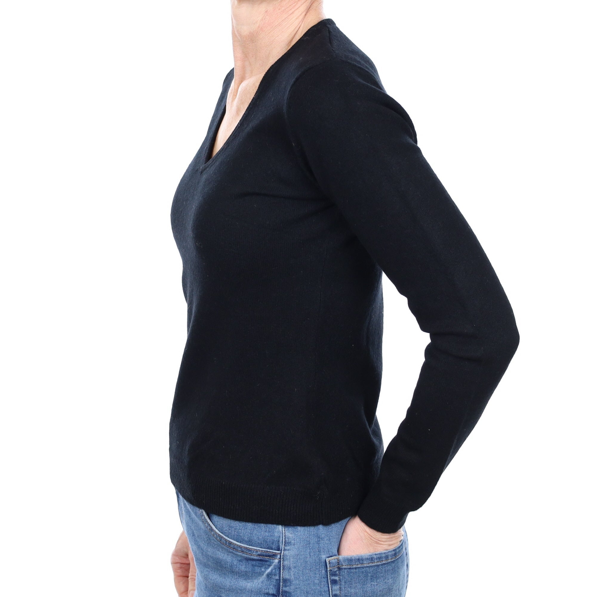Black Cashmere V Neck Jumper Small