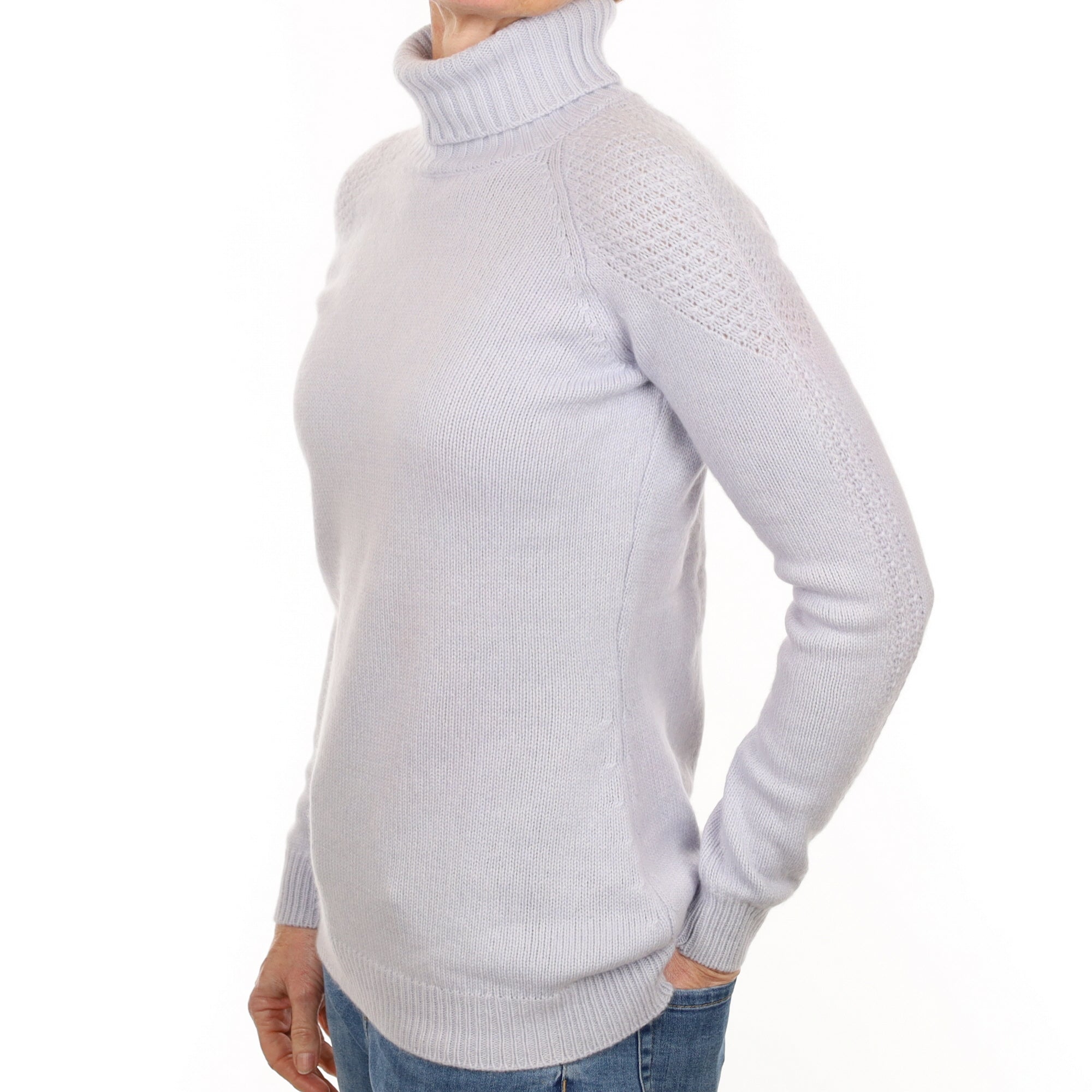 Powder Blue Chunky Cashmere Polo Neck Jumper Small