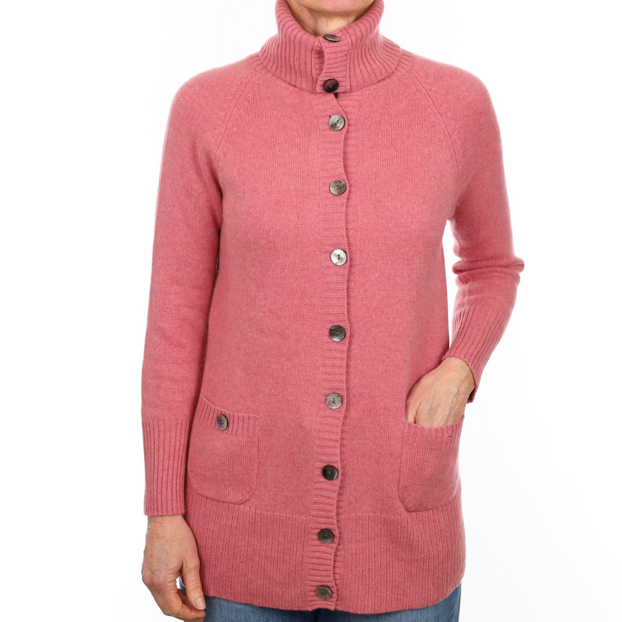Rose Pink Cashmere Longline Cardigan with Pockets Small