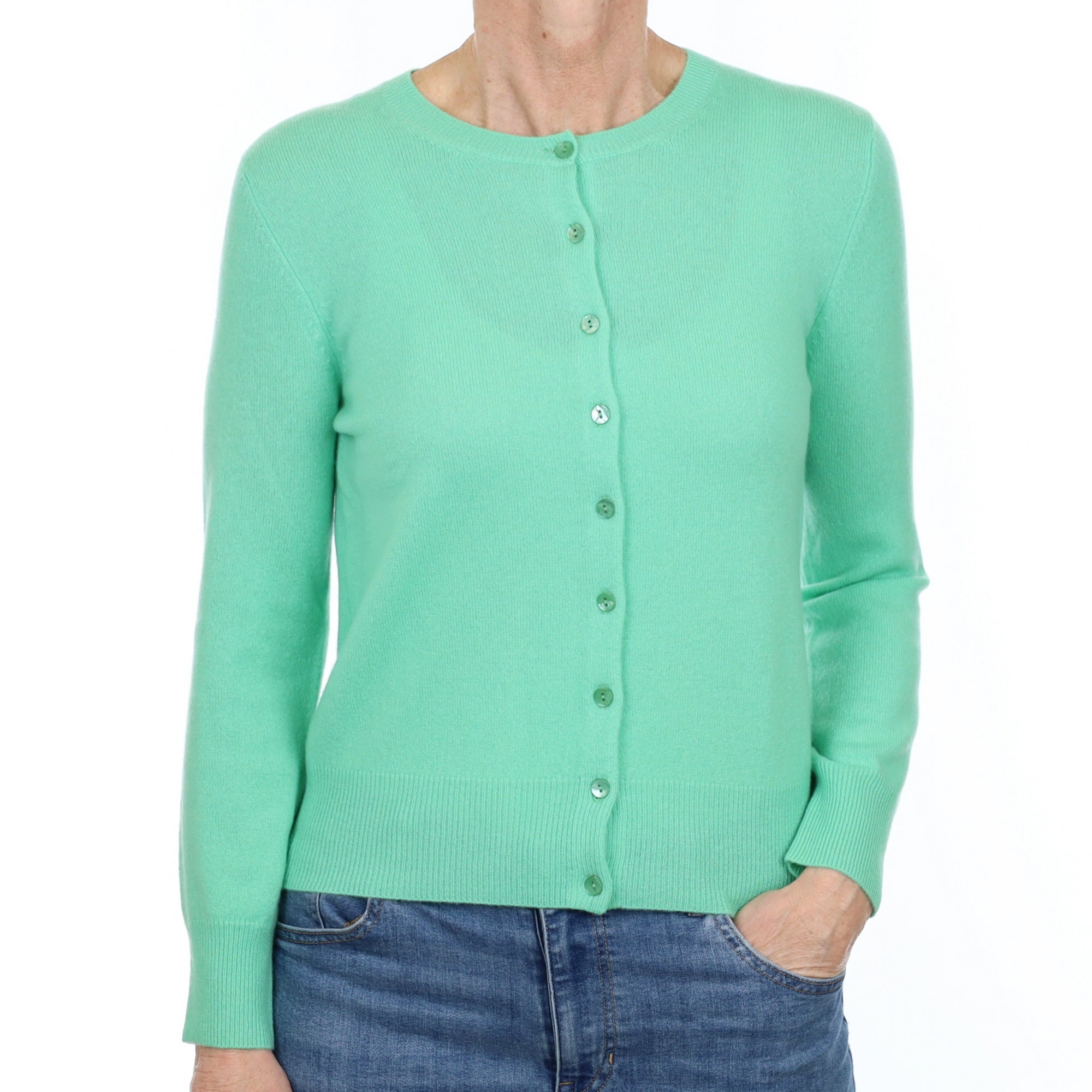 Brand New Deep Mint Cashmere Crew Neck Cardigan Small
