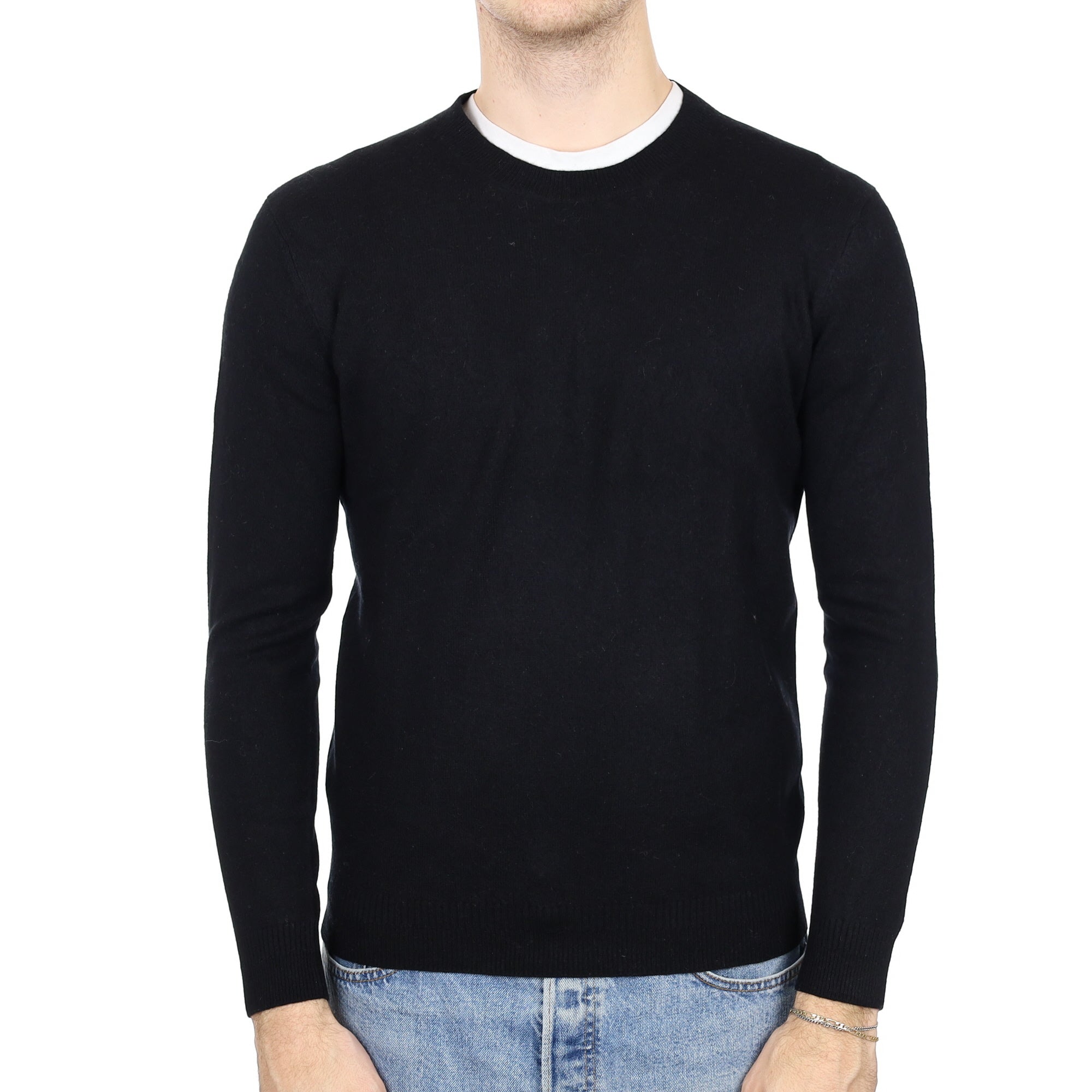 Men's Black Cashmere Crew Neck Jumper Medium