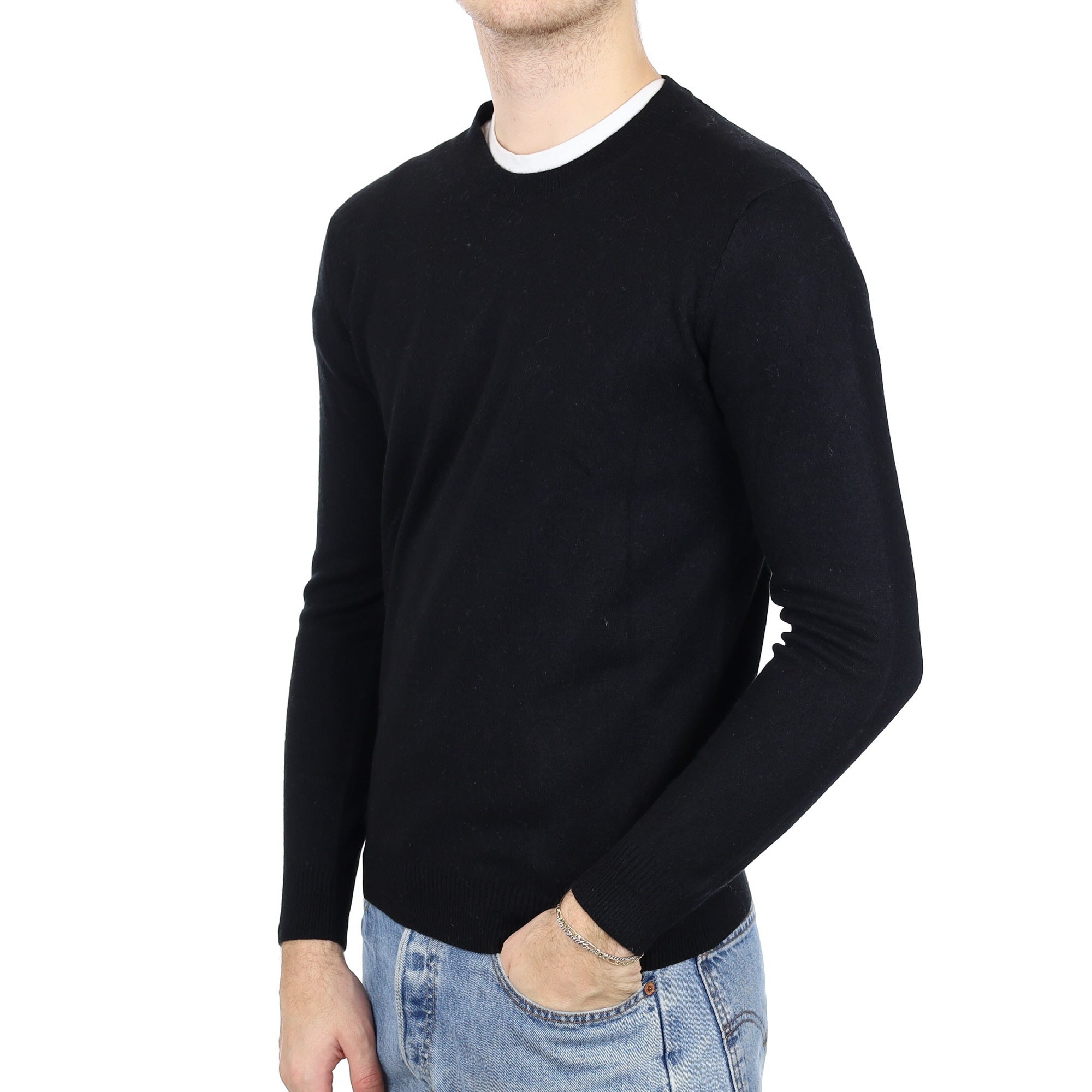 Men's Black Cashmere Crew Neck Jumper Medium