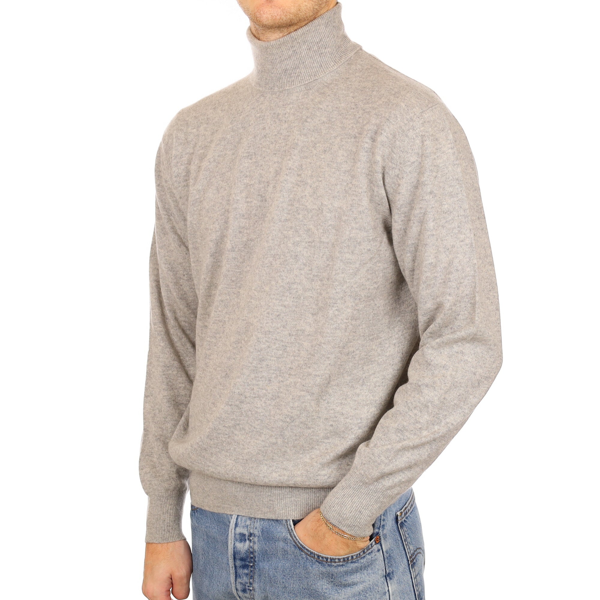Men's Smoke Grey Cashmere Polo Neck Jumper Medium