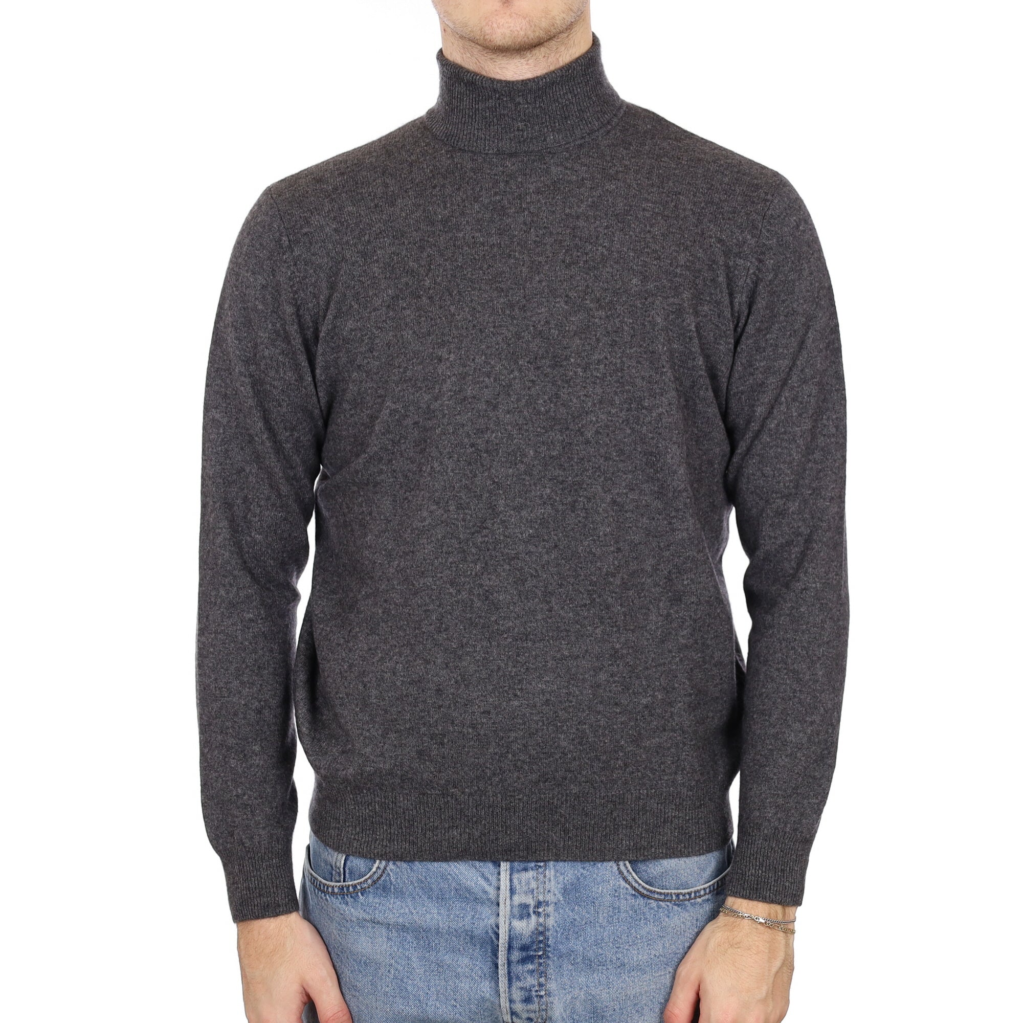 Men's Slate Grey Cashmere Polo Neck Jumper Medium