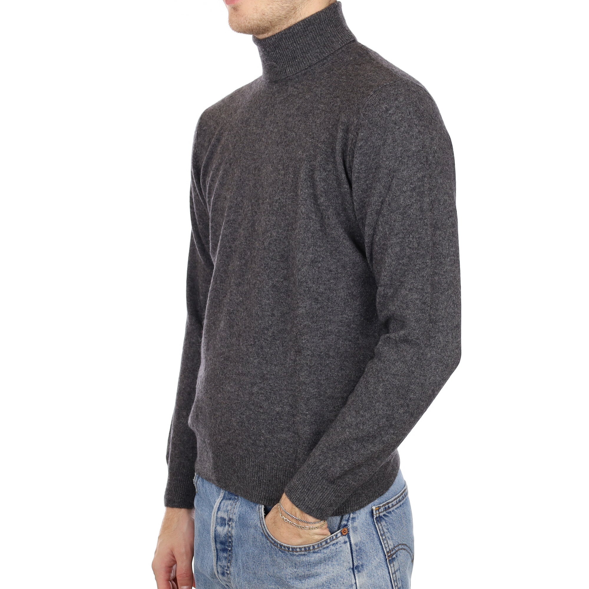 Men's Slate Grey Cashmere Polo Neck Jumper Medium