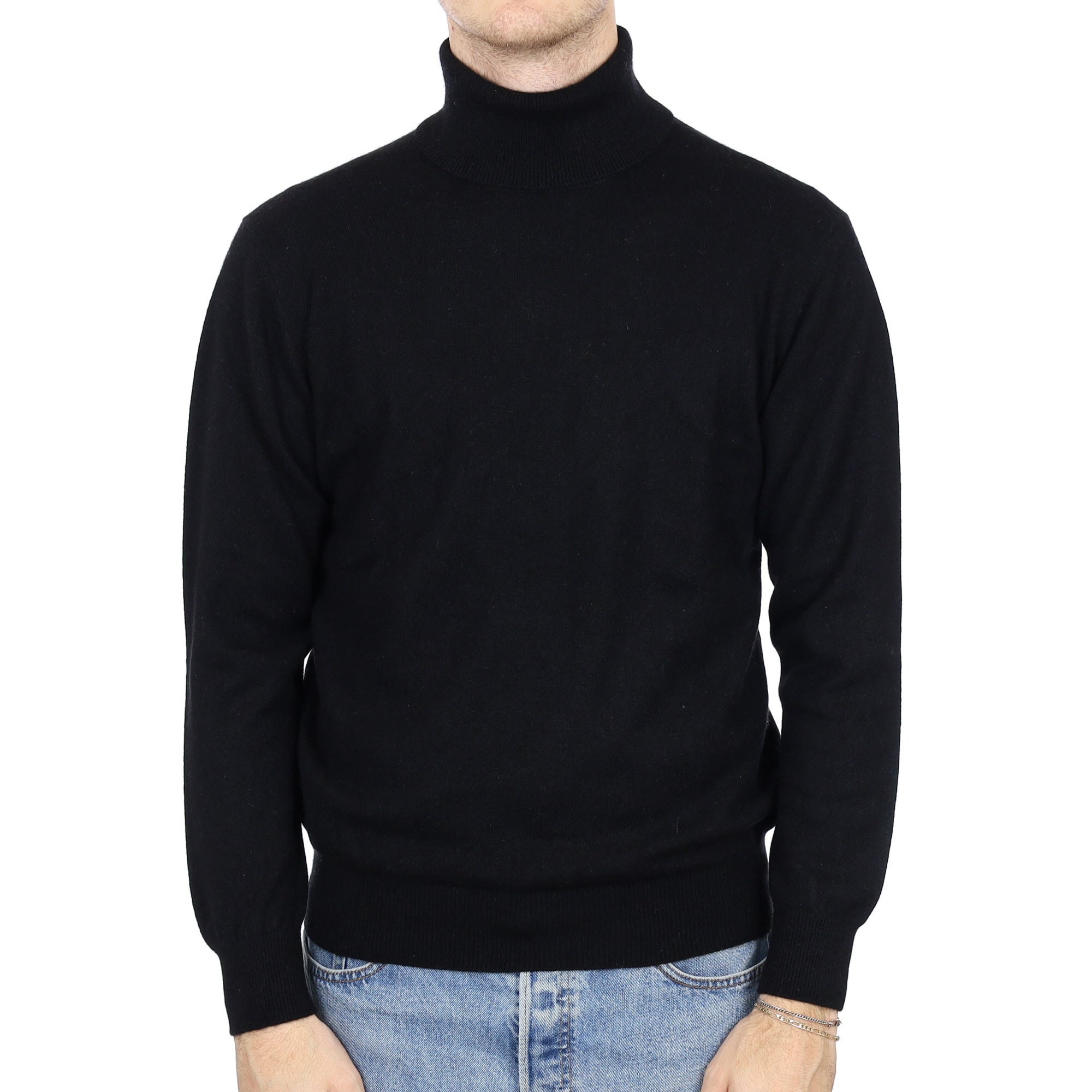 Men's Black Cashmere Polo Neck Jumper Medium