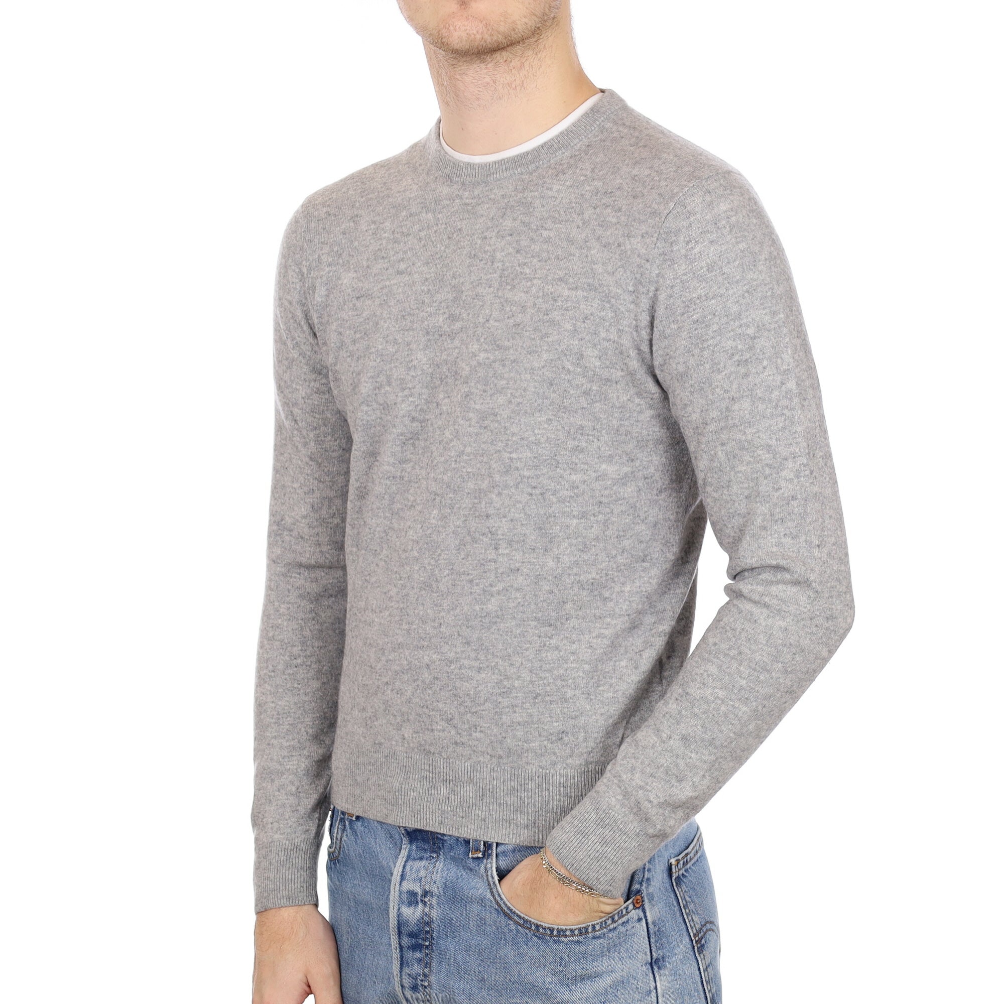 Men's Smoke Grey Cashmere Crew Neck Jumper Medium