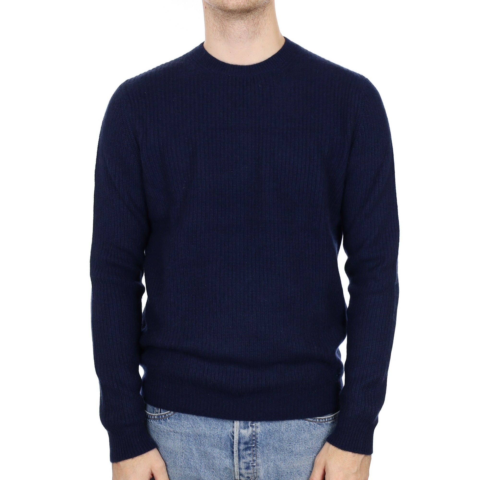 Men's Navy Blue Cashmere Crew Neck Chunky Knit Jumper Medium