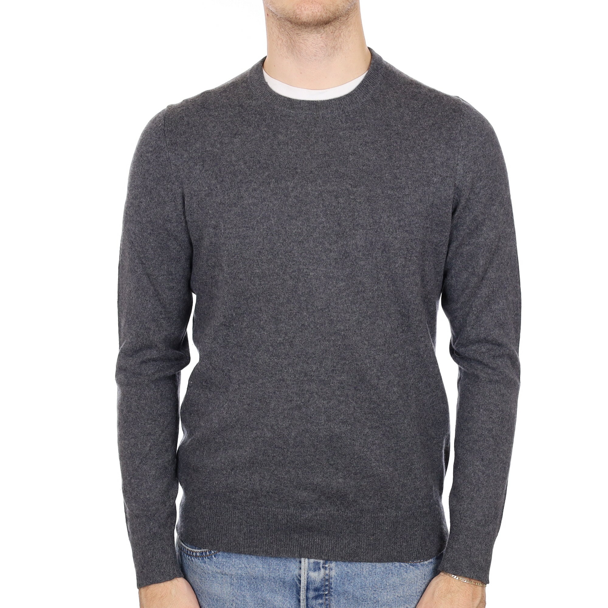 Men's Smoke Grey Cashmere Crew Neck Jumper Medium