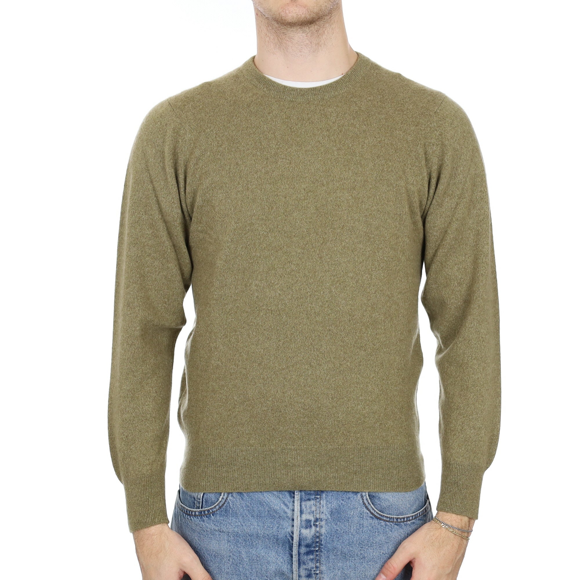 Men's Basil Green Cashmere Crew Neck Jumper Medium