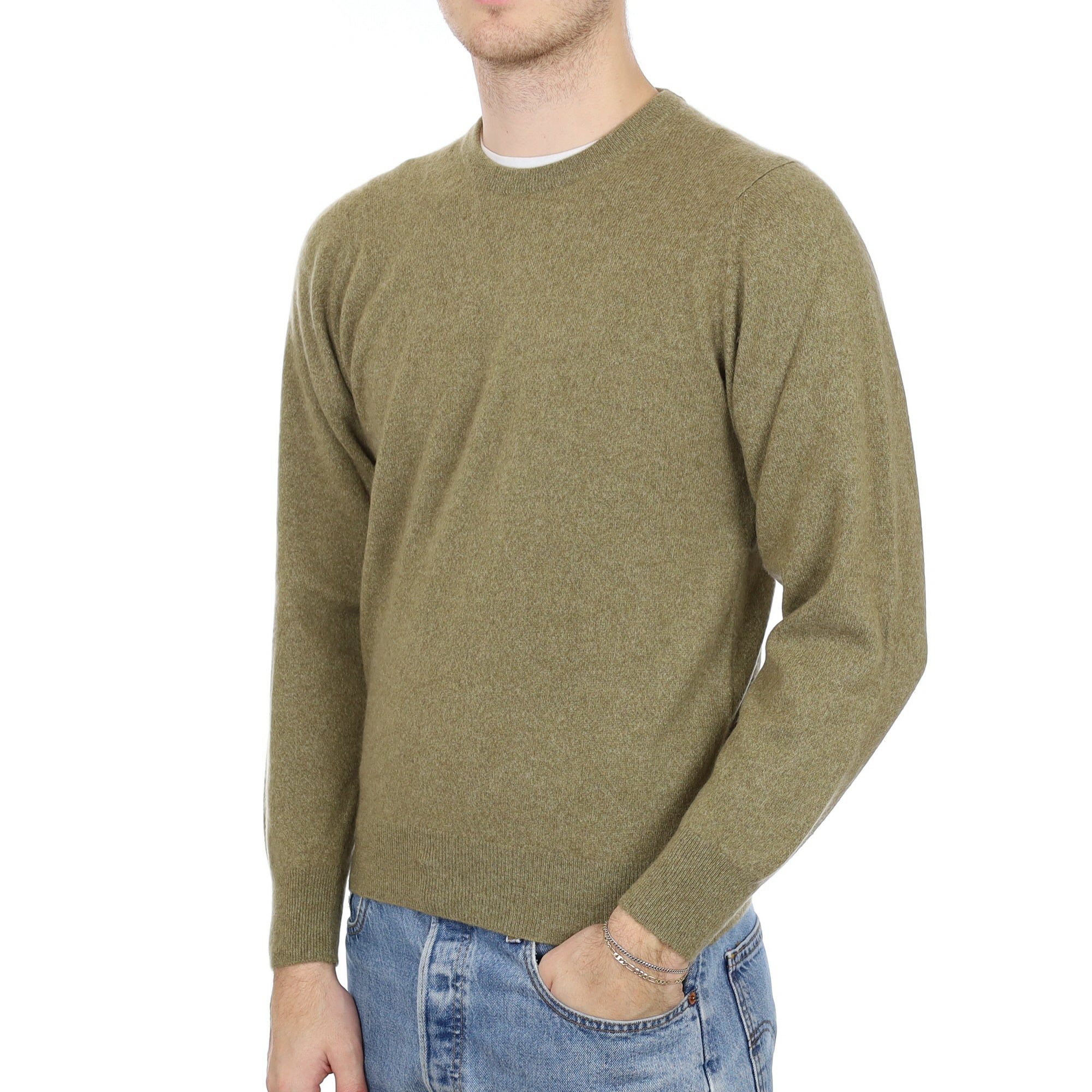 Men's Basil Green Cashmere Crew Neck Jumper Medium