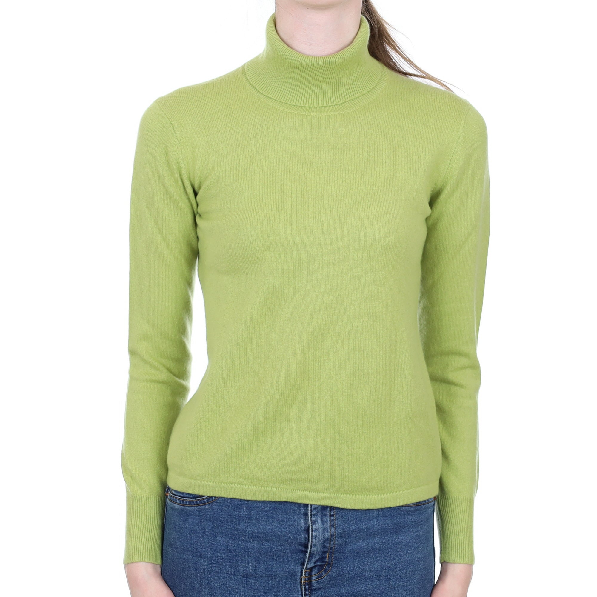 Deep Pistachio Green Cashmere Polo Neck Jumper Extra Small
