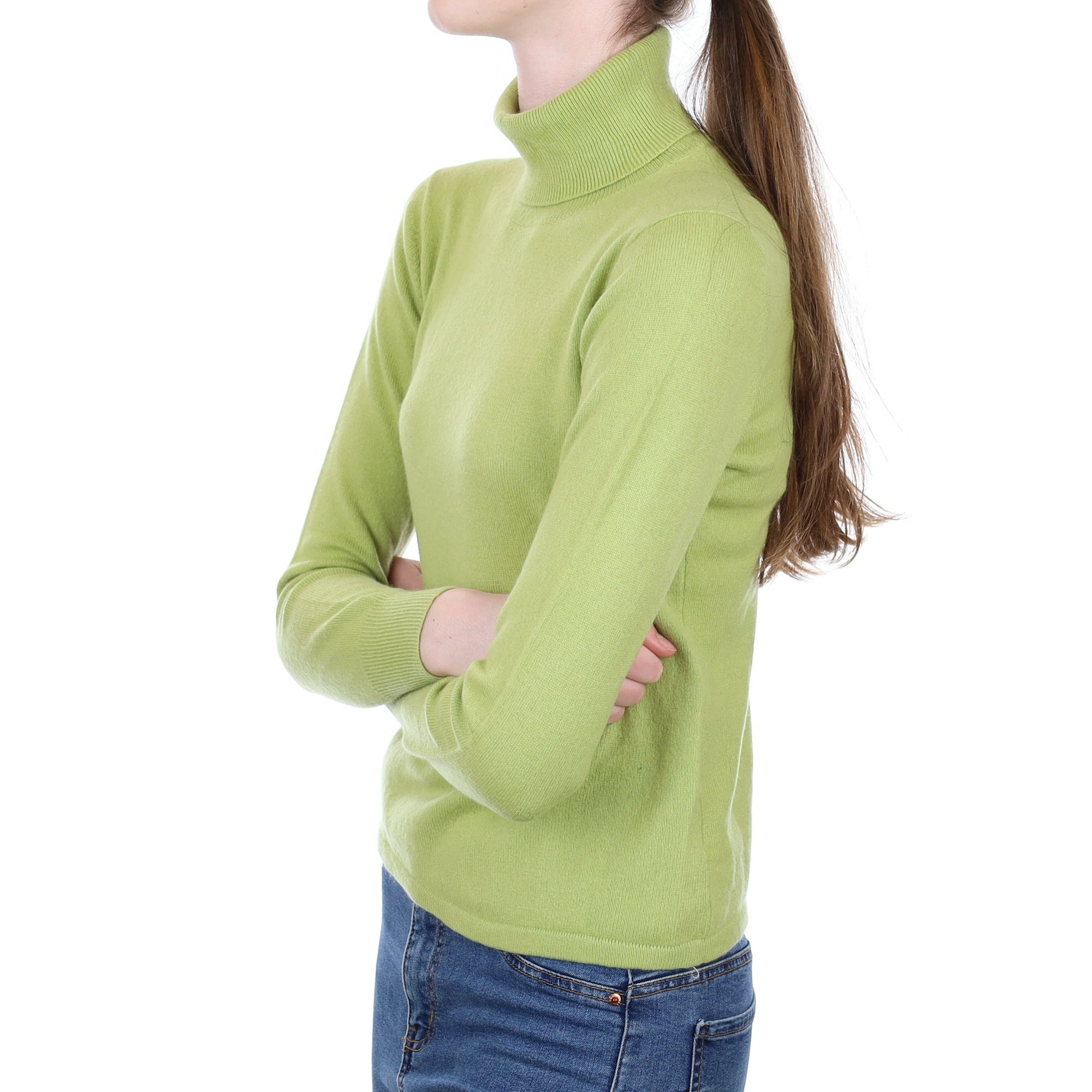 Deep Pistachio Green Cashmere Polo Neck Jumper Extra Small