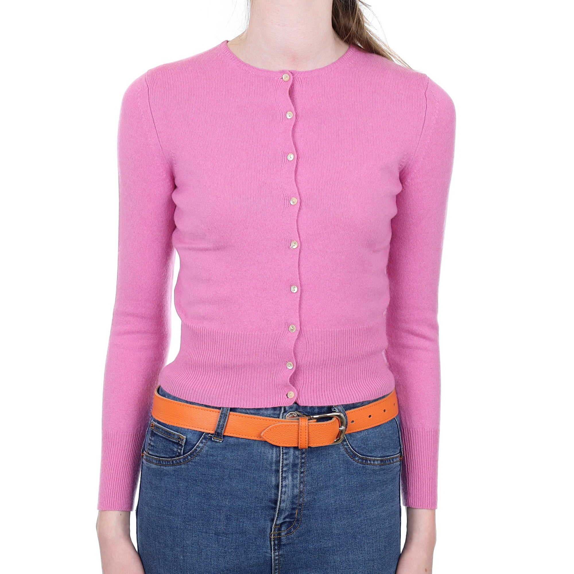 Foxglove Pink Cashmere Crew Neck Cardigan Extra Small Petite