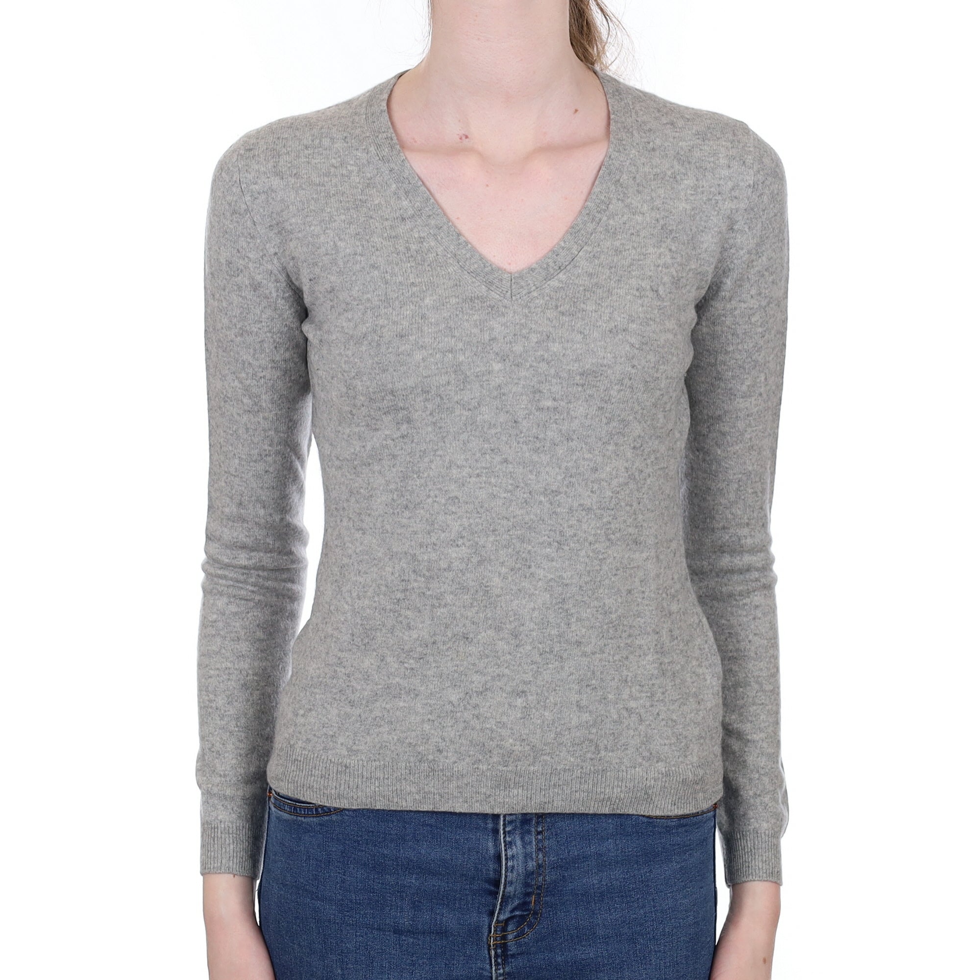 Smoke Grey Cashmere V Neck Jumper Extra Small